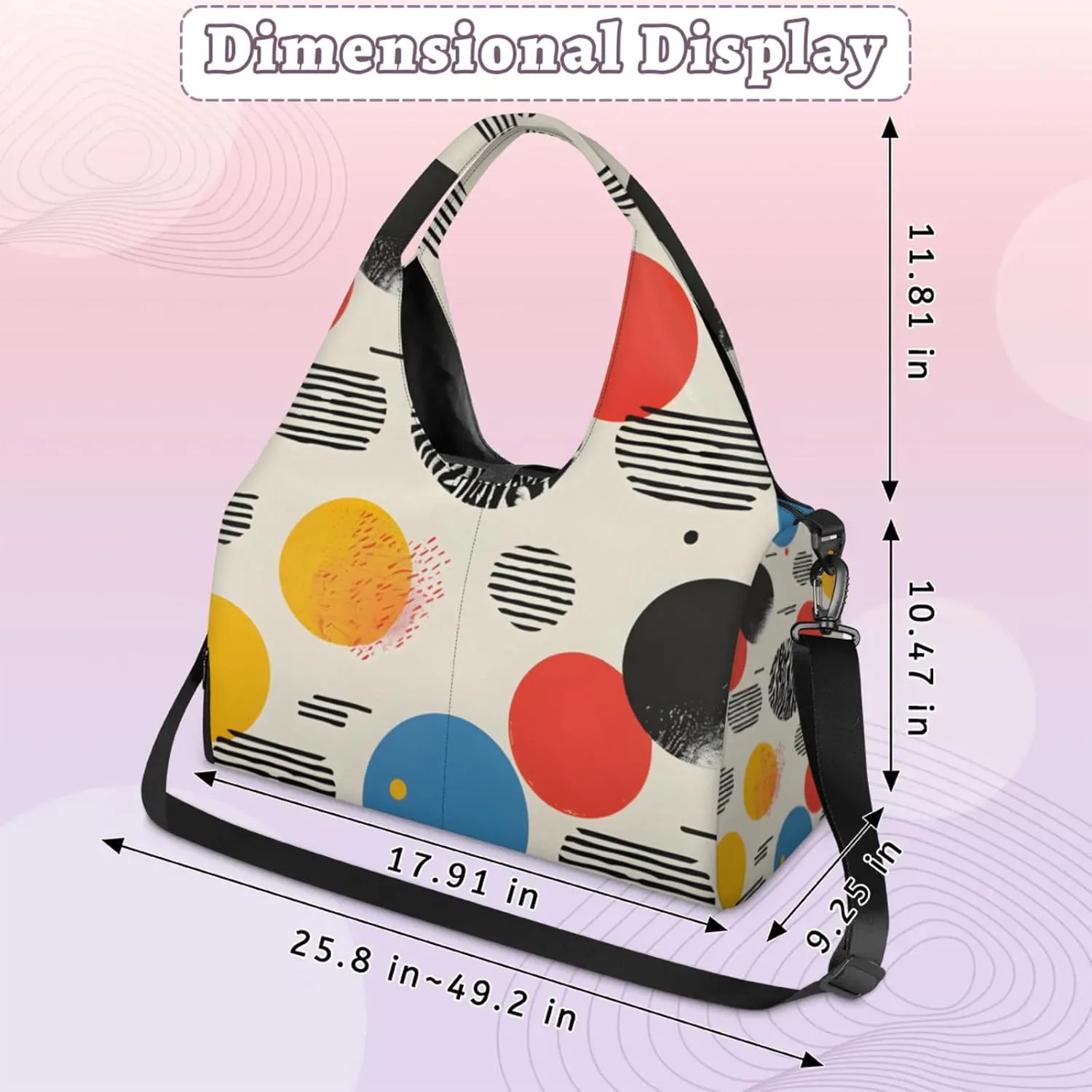 Gym Bag for Women Circle Design Duffel Bag with Shoe Compartment and Yoga Mat Holder Portable Weekender Bags Travel Tote Bags