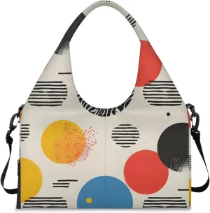 Gym Bag for Women Circle Design Duffel Bag with Shoe Compartment and Yoga Mat Holder Portable Weekender Bags Travel Tote Bags