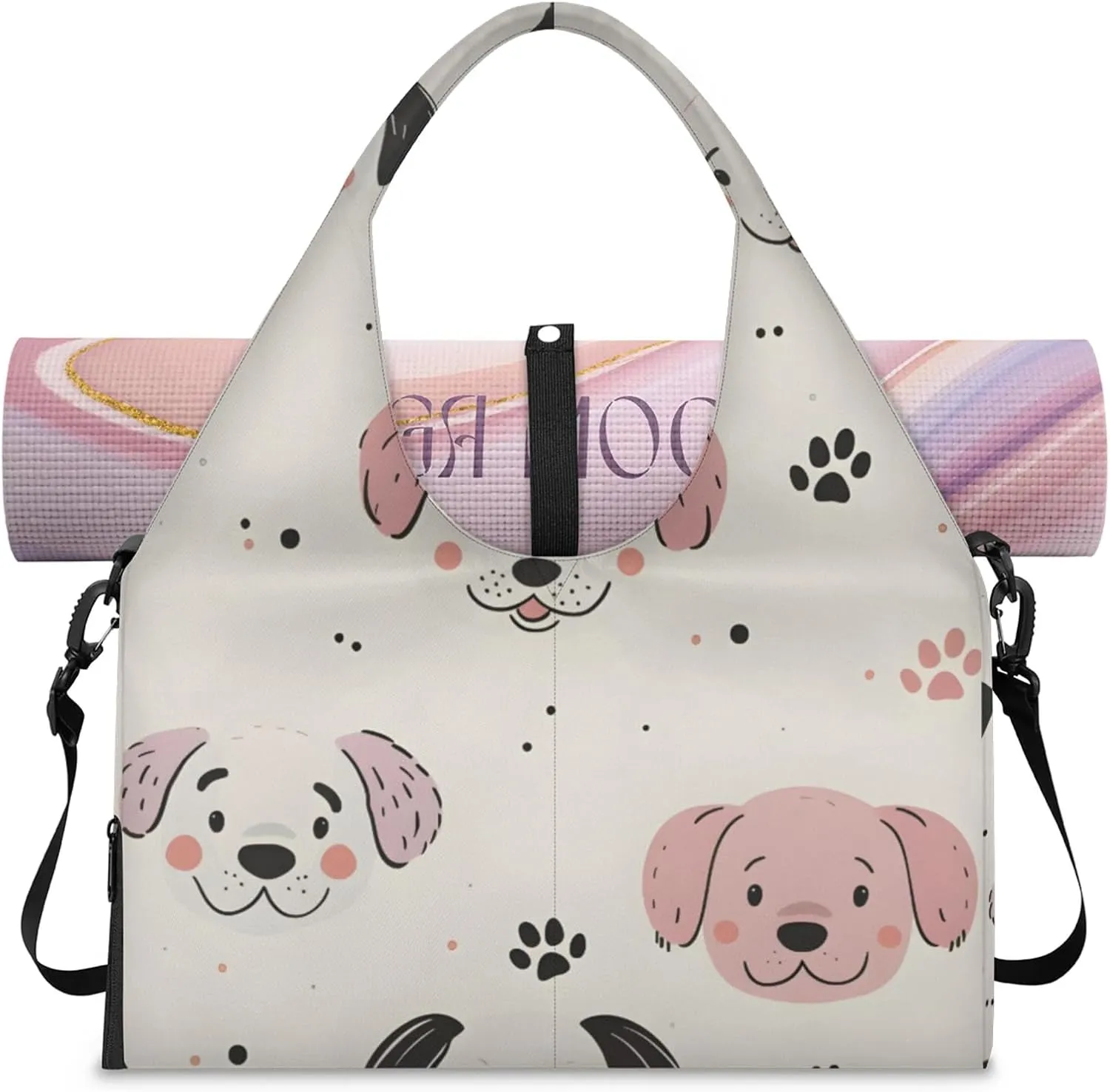 Gym Bag for Women Dogs Cute Paw Print Duffel Bag with Shoe Compartment and Yoga Mat Holder Portable Weekender Bags Travel Tote Bags