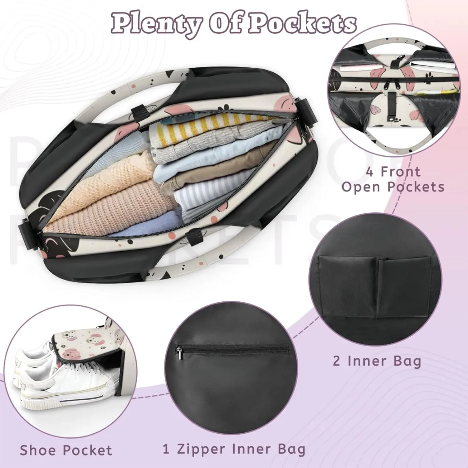 Gym Bag for Women Dogs Cute Paw Print Duffel Bag with Shoe Compartment and Yoga Mat Holder Portable Weekender Bags Travel Tote Bags