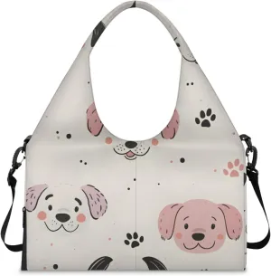 Gym Bag for Women Dogs Cute Paw Print Duffel Bag with Shoe Compartment and Yoga Mat Holder Portable Weekender Bags Travel Tote Bags