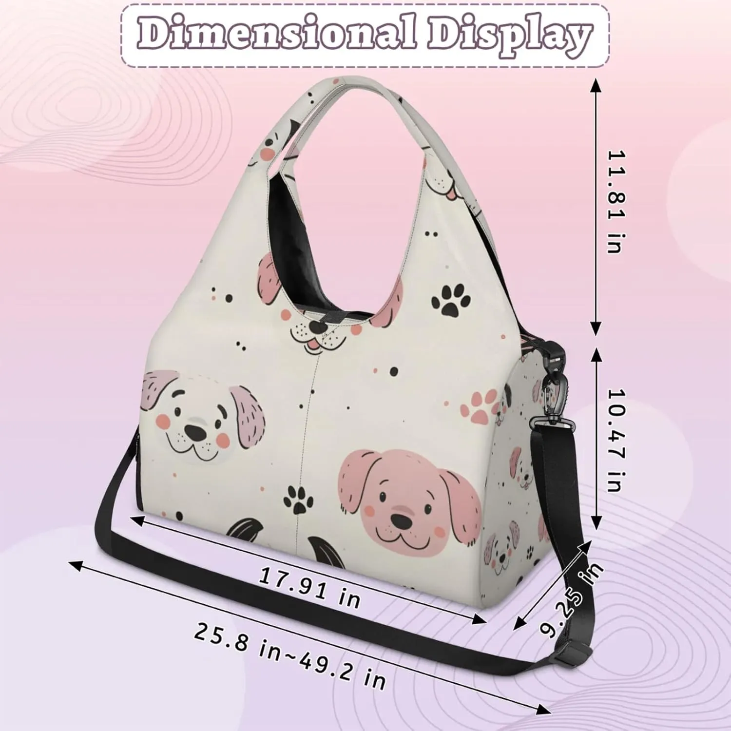 Gym Bag for Women Dogs Cute Paw Print Duffel Bag with Shoe Compartment and Yoga Mat Holder Portable Weekender Bags Travel Tote Bags