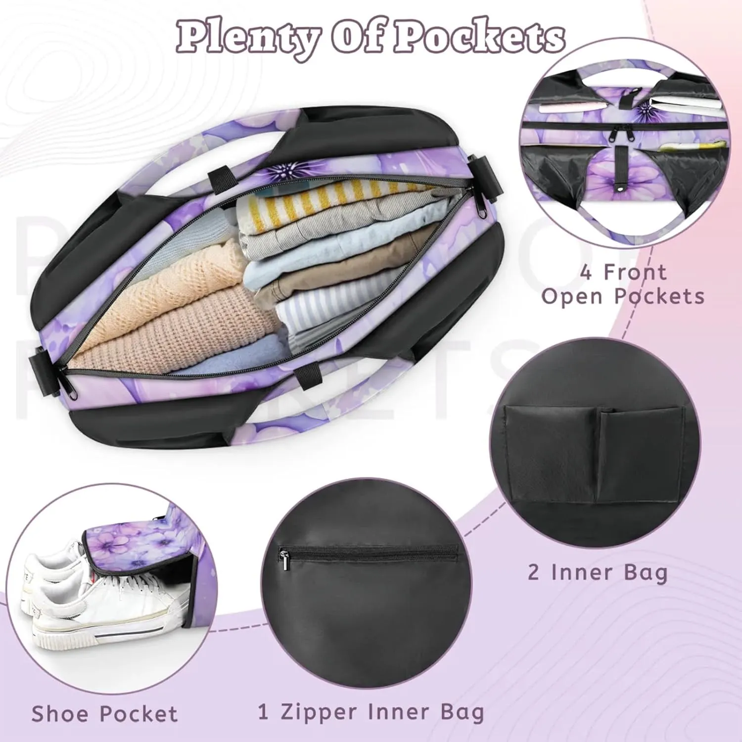 Gym Bag for Women Flower Themed Duffel Bag with Shoe Compartment and Yoga Mat Holder Portable Weekender Bags Travel Tote Bags