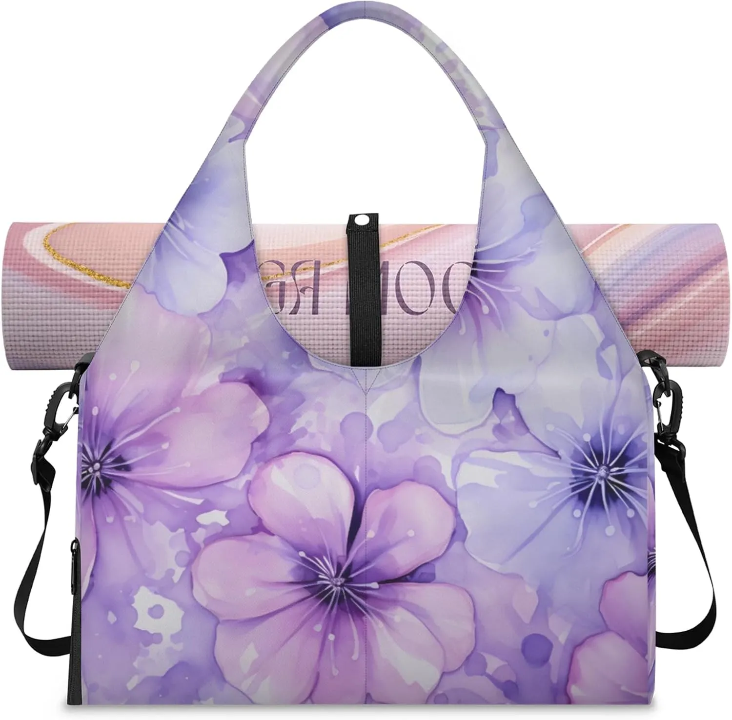 Gym Bag for Women Flower Themed Duffel Bag with Shoe Compartment and Yoga Mat Holder Portable Weekender Bags Travel Tote Bags