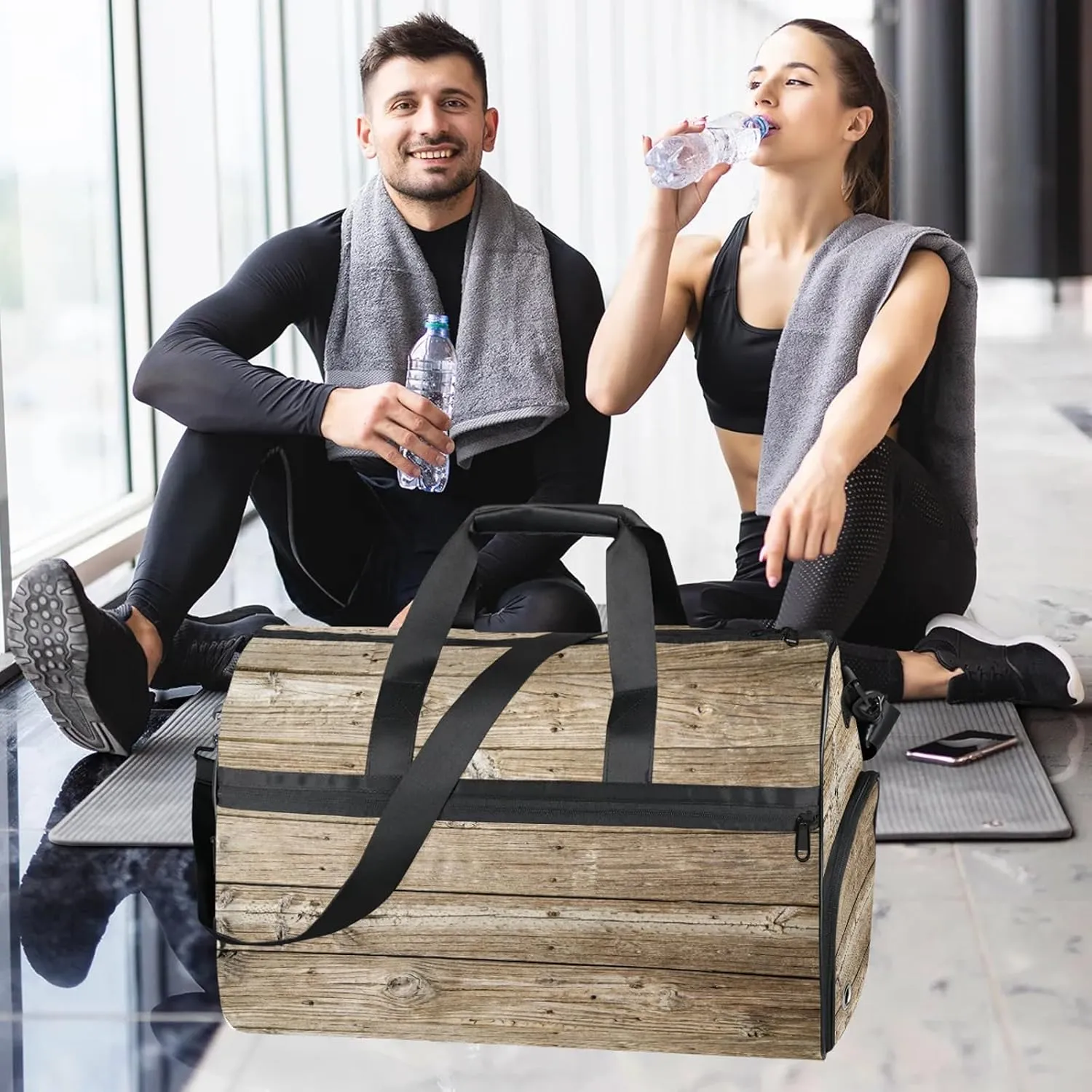 Gym Bag for Women Men Abstract Modern Floor Travel Duffle Bag with Shoe Compartment Waterproof Sports Tote Bags Large Overnight Weekender Bags for Travel Swimming Gym Yoga Dance