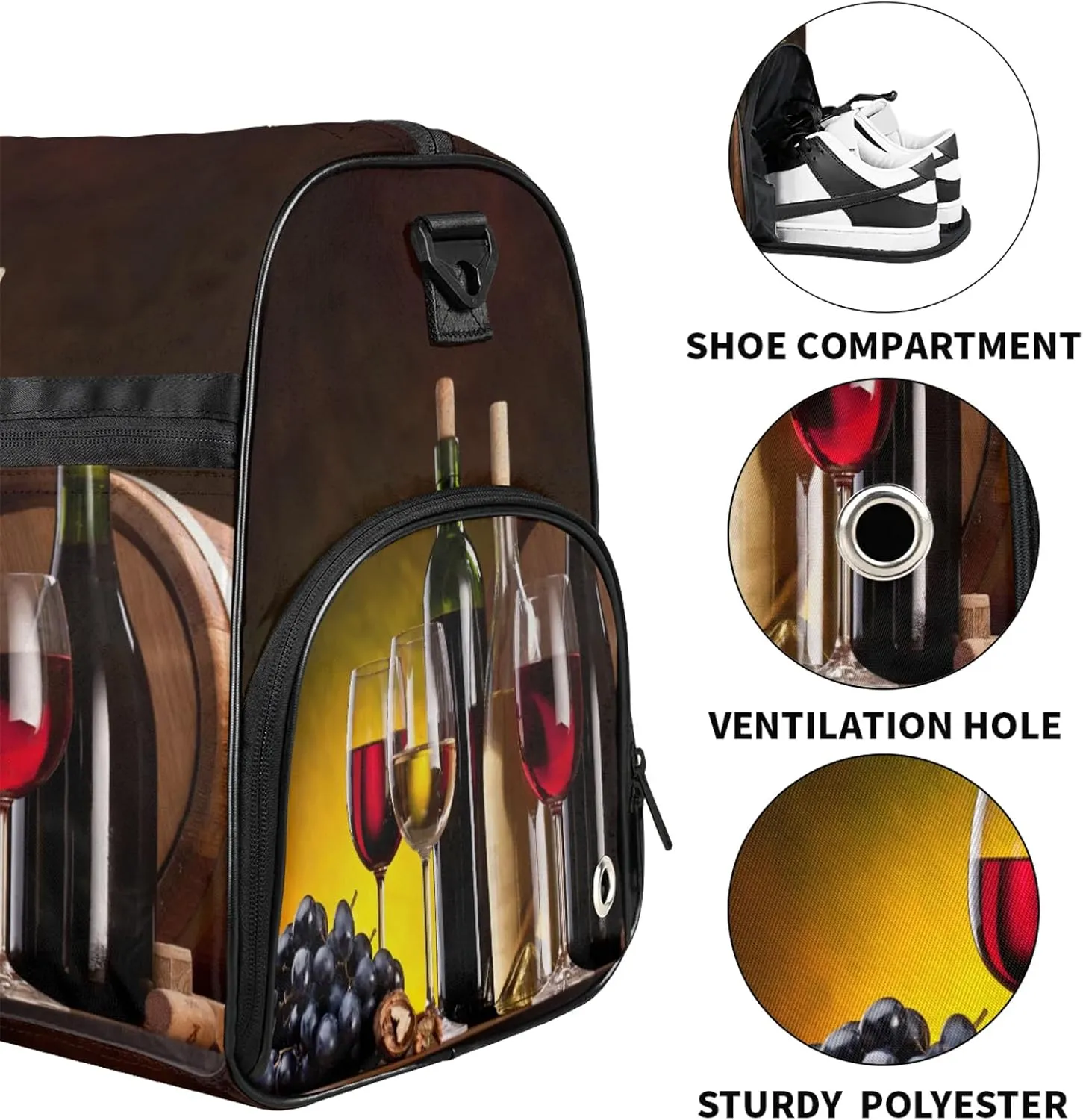 Gym Bag for Women Men Abstract Modern Wine Travel Duffle Bag with Shoe Compartment Waterproof Sports Tote Bags Large Overnight Weekender Bags for Travel Swimming Gym Yoga Dance