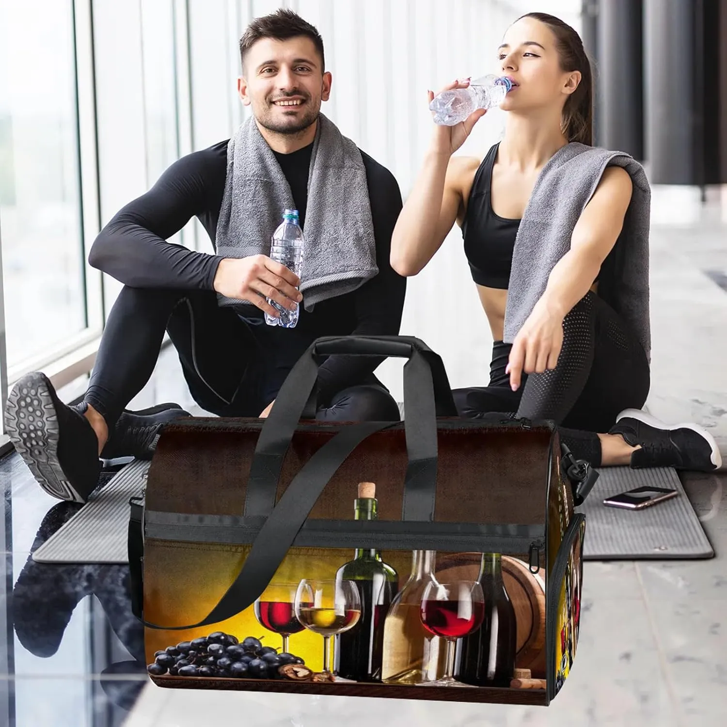 Gym Bag for Women Men Abstract Modern Wine Travel Duffle Bag with Shoe Compartment Waterproof Sports Tote Bags Large Overnight Weekender Bags for Travel Swimming Gym Yoga Dance