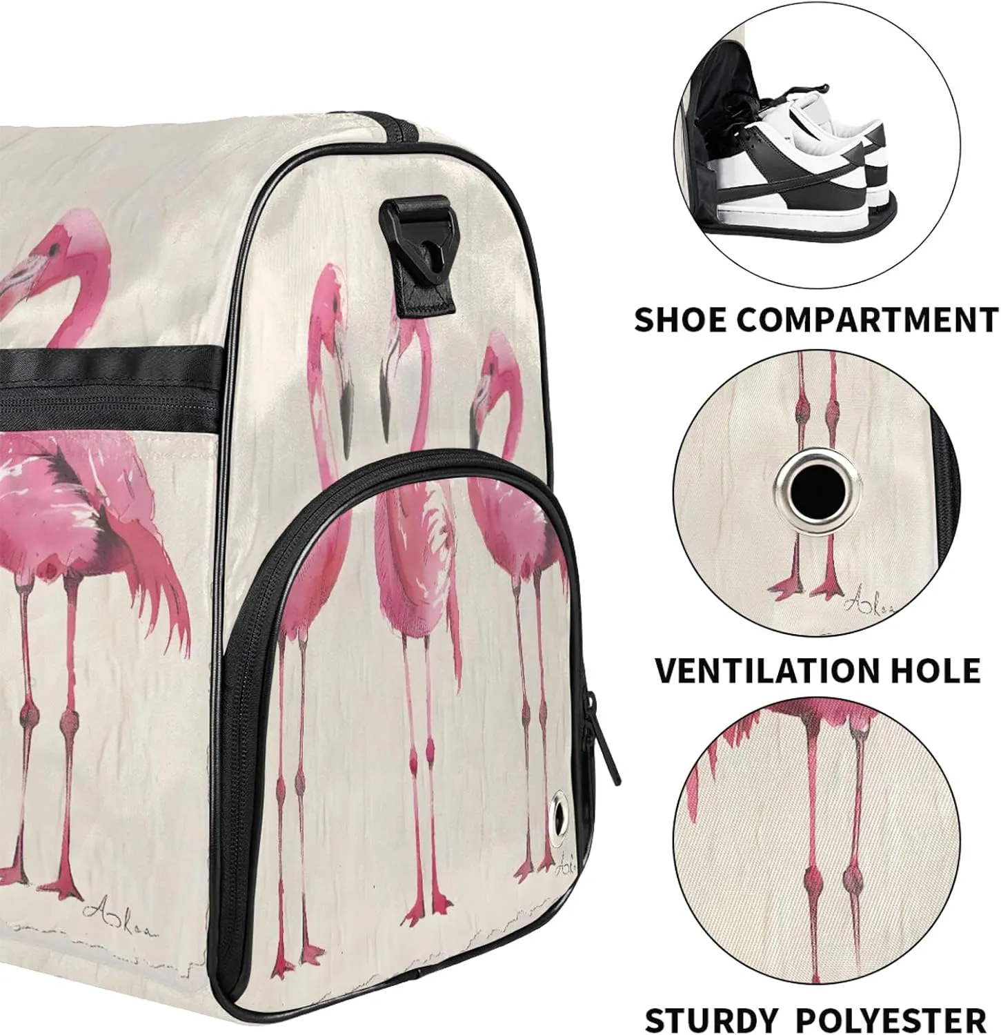 Gym Bag for Women Men Abstract Pink Flamingo Travel Duffle Bag with Shoe Compartment Waterproof Sports Tote Bags Large Overnight Weekender Bags for Travel Swimming Gym Yoga Dance