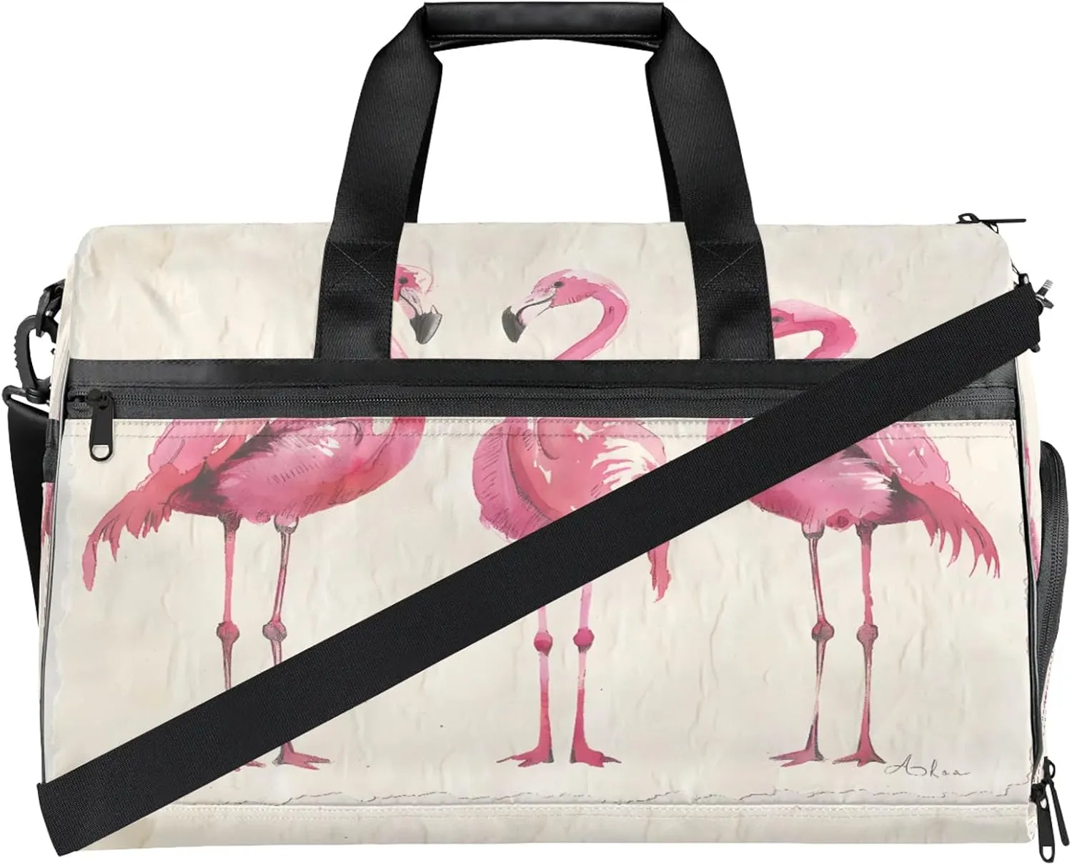 Gym Bag for Women Men Abstract Pink Flamingo Travel Duffle Bag with Shoe Compartment Waterproof Sports Tote Bags Large Overnight Weekender Bags for Travel Swimming Gym Yoga Dance