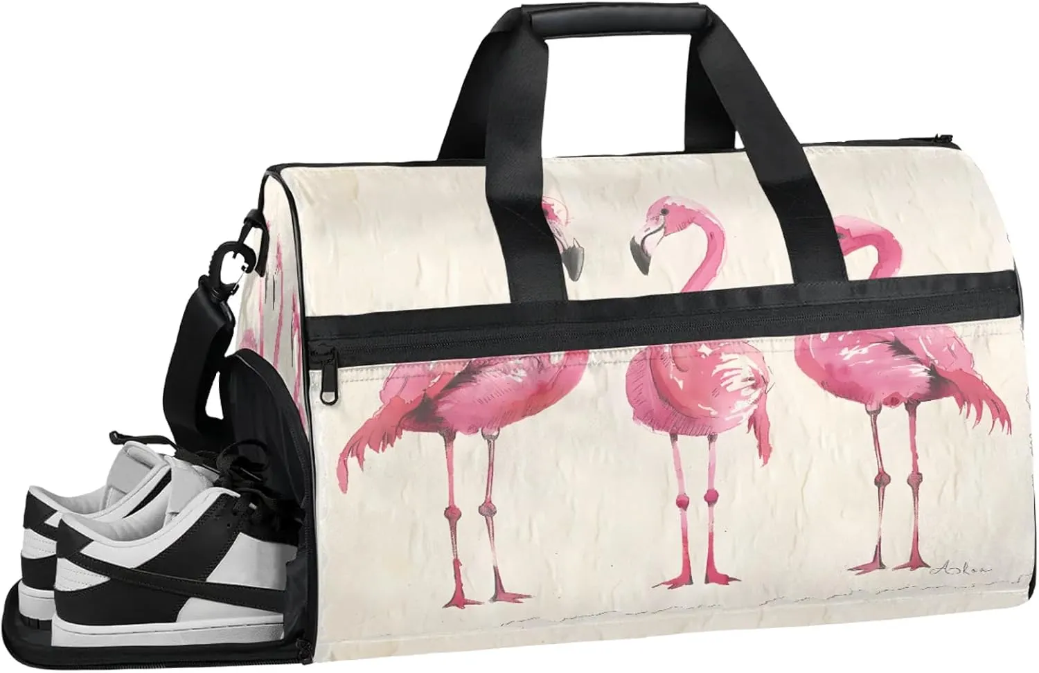 Gym Bag for Women Men Abstract Pink Flamingo Travel Duffle Bag with Shoe Compartment Waterproof Sports Tote Bags Large Overnight Weekender Bags for Travel Swimming Gym Yoga Dance