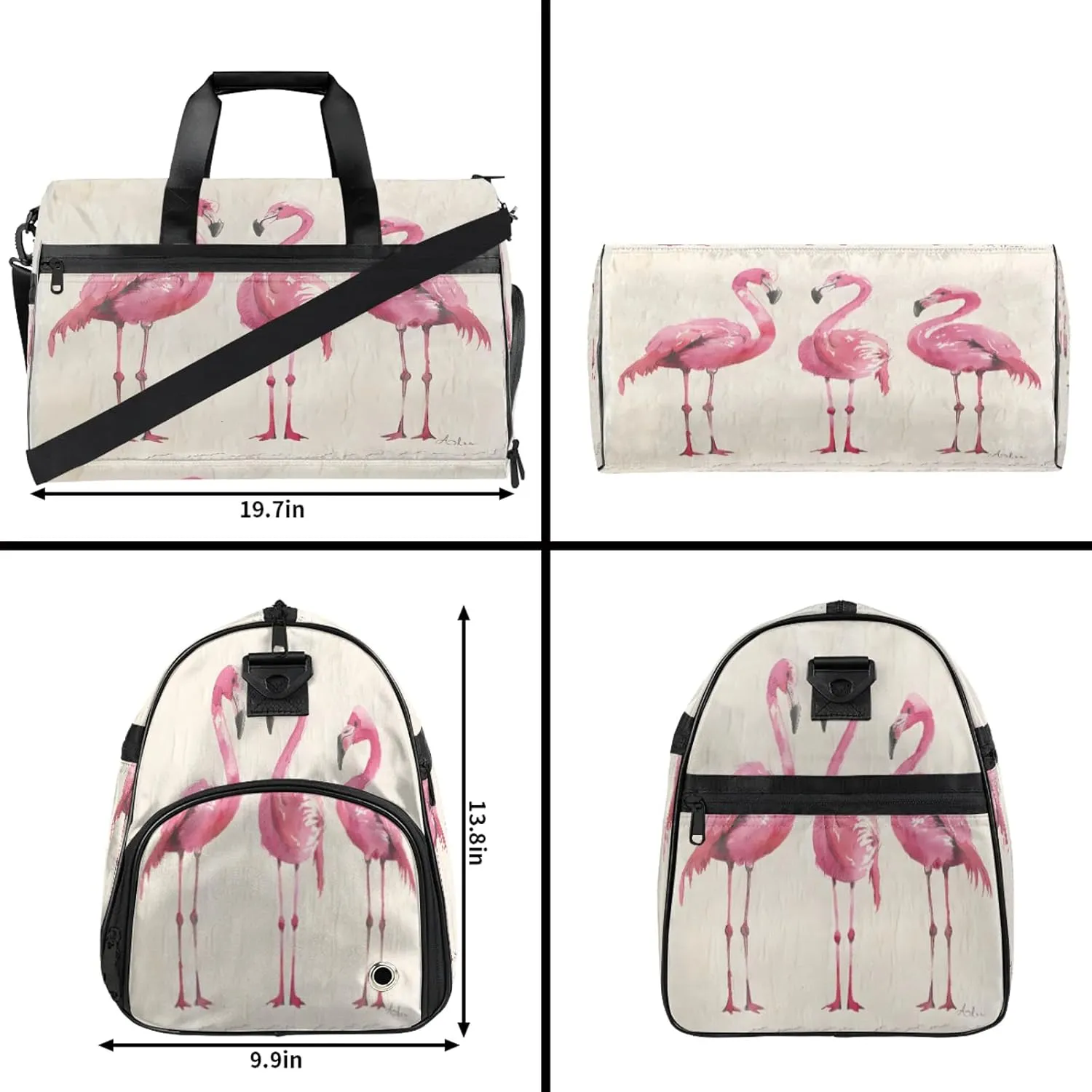 Gym Bag for Women Men Abstract Pink Flamingo Travel Duffle Bag with Shoe Compartment Waterproof Sports Tote Bags Large Overnight Weekender Bags for Travel Swimming Gym Yoga Dance