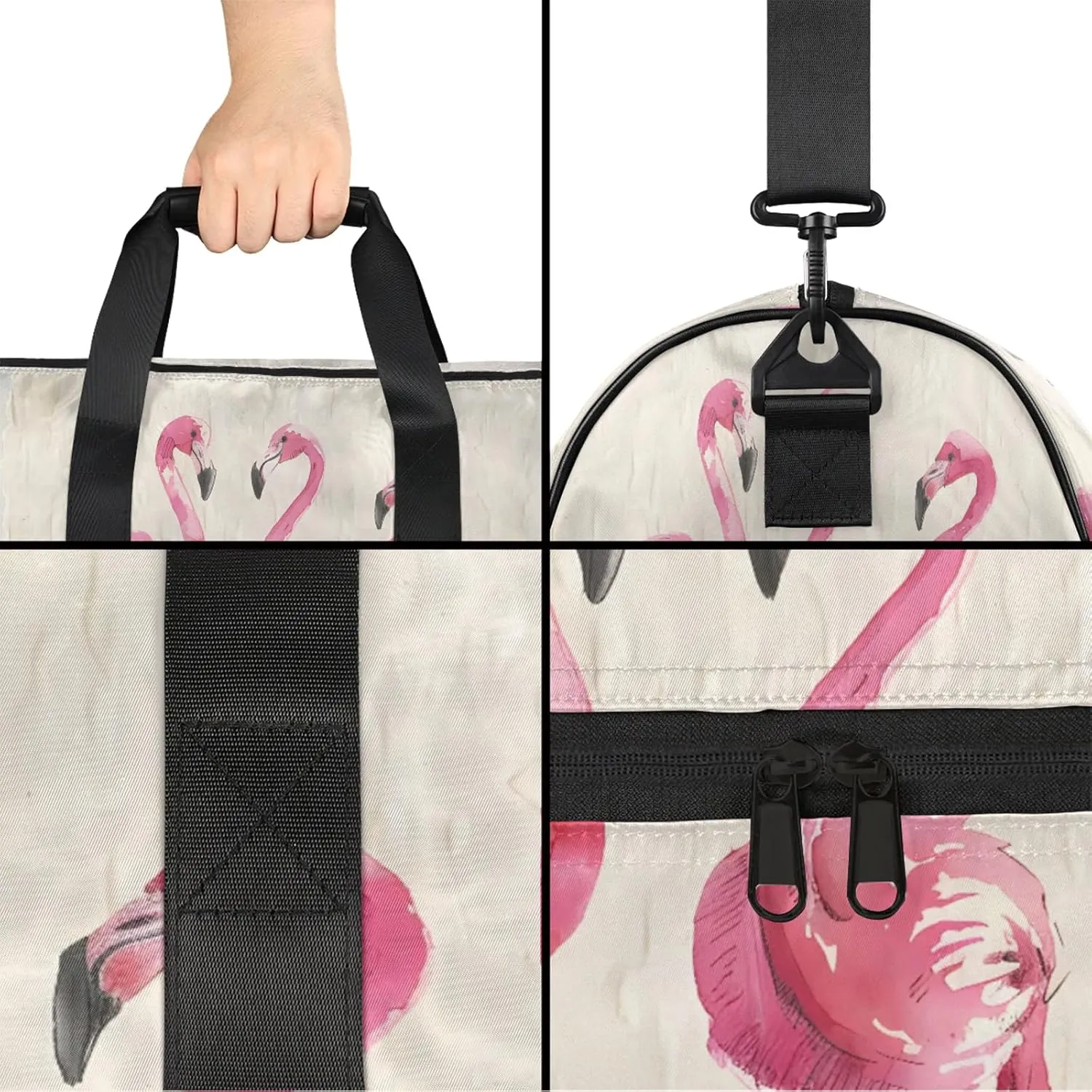 Gym Bag for Women Men Abstract Pink Flamingo Travel Duffle Bag with Shoe Compartment Waterproof Sports Tote Bags Large Overnight Weekender Bags for Travel Swimming Gym Yoga Dance