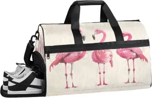 Gym Bag for Women Men Abstract Pink Flamingo Travel Duffle Bag with Shoe Compartment Waterproof Sports Tote Bags Large Overnight Weekender Bags for Travel Swimming Gym Yoga Dance