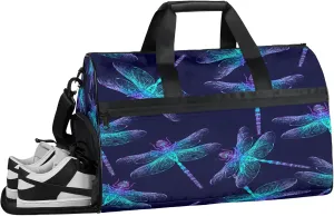 Gym Bag for Women Men Animal Abstract Dragonfly Travel Duffle Bag with Shoe Compartment Waterproof Sports Tote Bags Large Overnight Weekender Bags for Travel Swimming Gym Yoga Dance