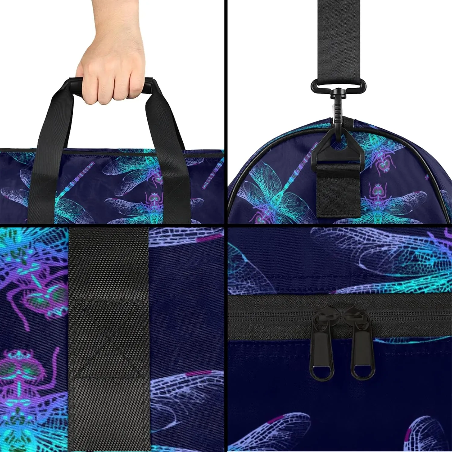 Gym Bag for Women Men Animal Abstract Dragonfly Travel Duffle Bag with Shoe Compartment Waterproof Sports Tote Bags Large Overnight Weekender Bags for Travel Swimming Gym Yoga Dance