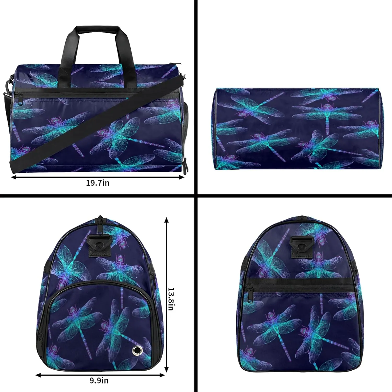 Gym Bag for Women Men Animal Abstract Dragonfly Travel Duffle Bag with Shoe Compartment Waterproof Sports Tote Bags Large Overnight Weekender Bags for Travel Swimming Gym Yoga Dance