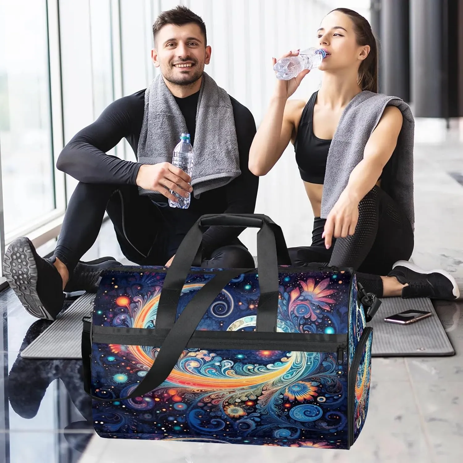 Gym Bag for Women Men Colorful Abstract Galaxy Travel Duffle Bag with Shoe Compartment Waterproof Sports Tote Bags Large Overnight Weekender Bags for Travel Swimming Gym Yoga Dance