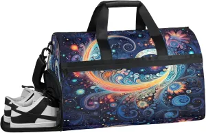 Gym Bag for Women Men Colorful Abstract Galaxy Travel Duffle Bag with Shoe Compartment Waterproof Sports Tote Bags Large Overnight Weekender Bags for Travel Swimming Gym Yoga Dance
