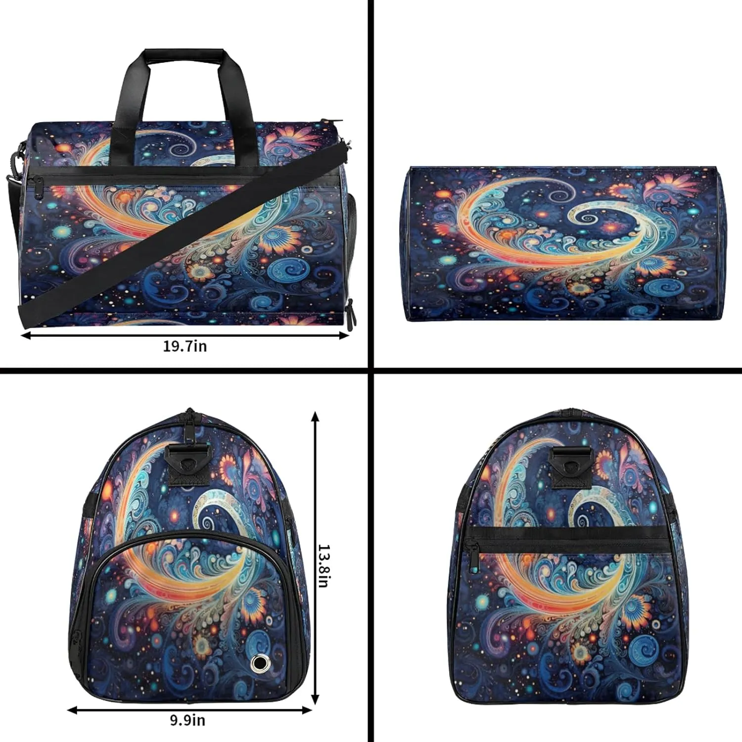 Gym Bag for Women Men Colorful Abstract Galaxy Travel Duffle Bag with Shoe Compartment Waterproof Sports Tote Bags Large Overnight Weekender Bags for Travel Swimming Gym Yoga Dance