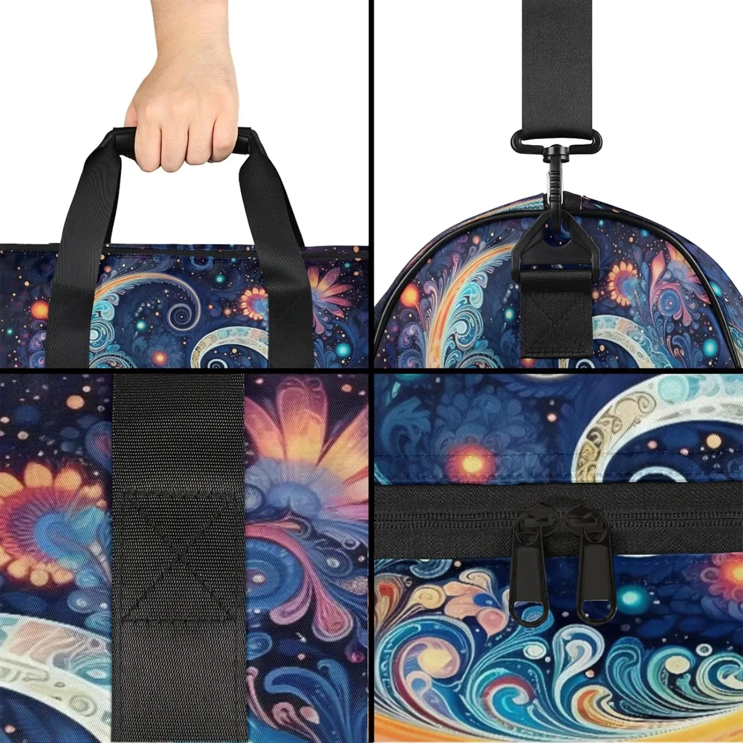 Gym Bag for Women Men Colorful Abstract Galaxy Travel Duffle Bag with Shoe Compartment Waterproof Sports Tote Bags Large Overnight Weekender Bags for Travel Swimming Gym Yoga Dance