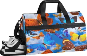Gym Bag for Women Men Colorful Butterfly Watercolor Travel Duffle Bag with Shoe Compartment Waterproof Sports Tote Bags Large Overnight Weekender Bags for Travel Swimming Gym Yoga Dance