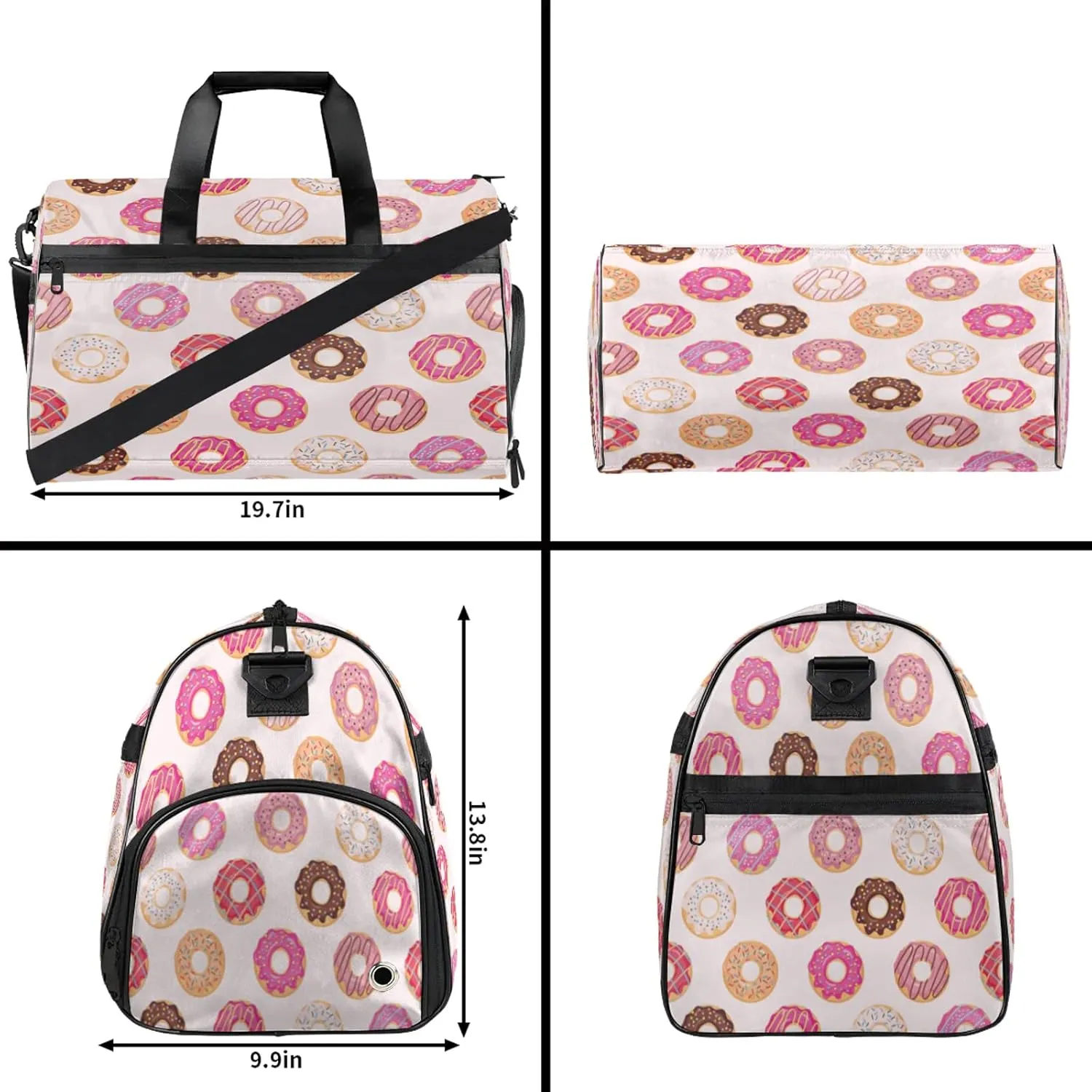 Gym Bag for Women Men Colorful Donuts Travel Duffle Bag with Shoe Compartment Waterproof Sports Tote Bags Large Overnight Weekender Bags for Travel Swimming Gym Yoga Dance
