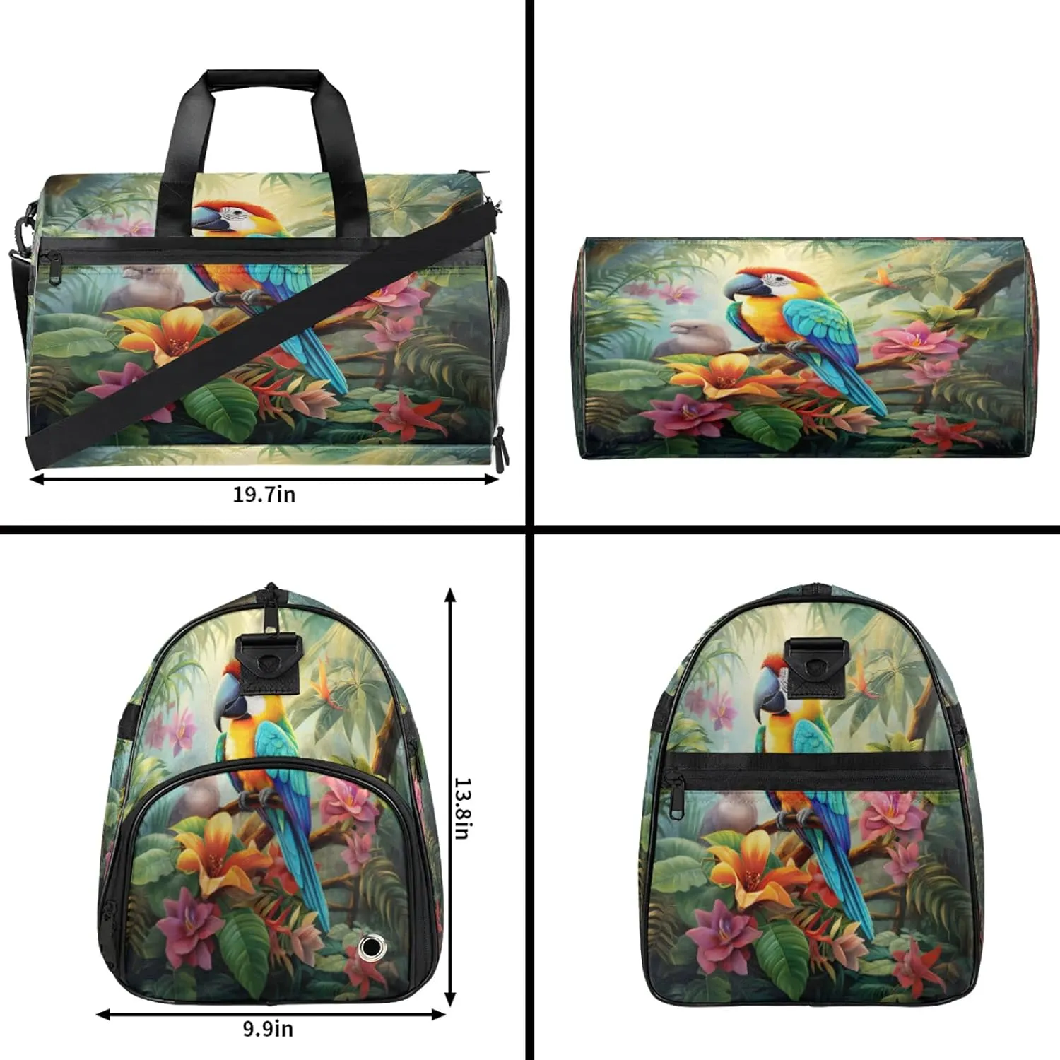 Gym Bag for Women Men Colorful Flower Bird Abstract Travel Duffle Bag with Shoe Compartment Waterproof Sports Tote Bags Large Overnight Weekender Bags for Travel Swimming Gym Yoga Dance