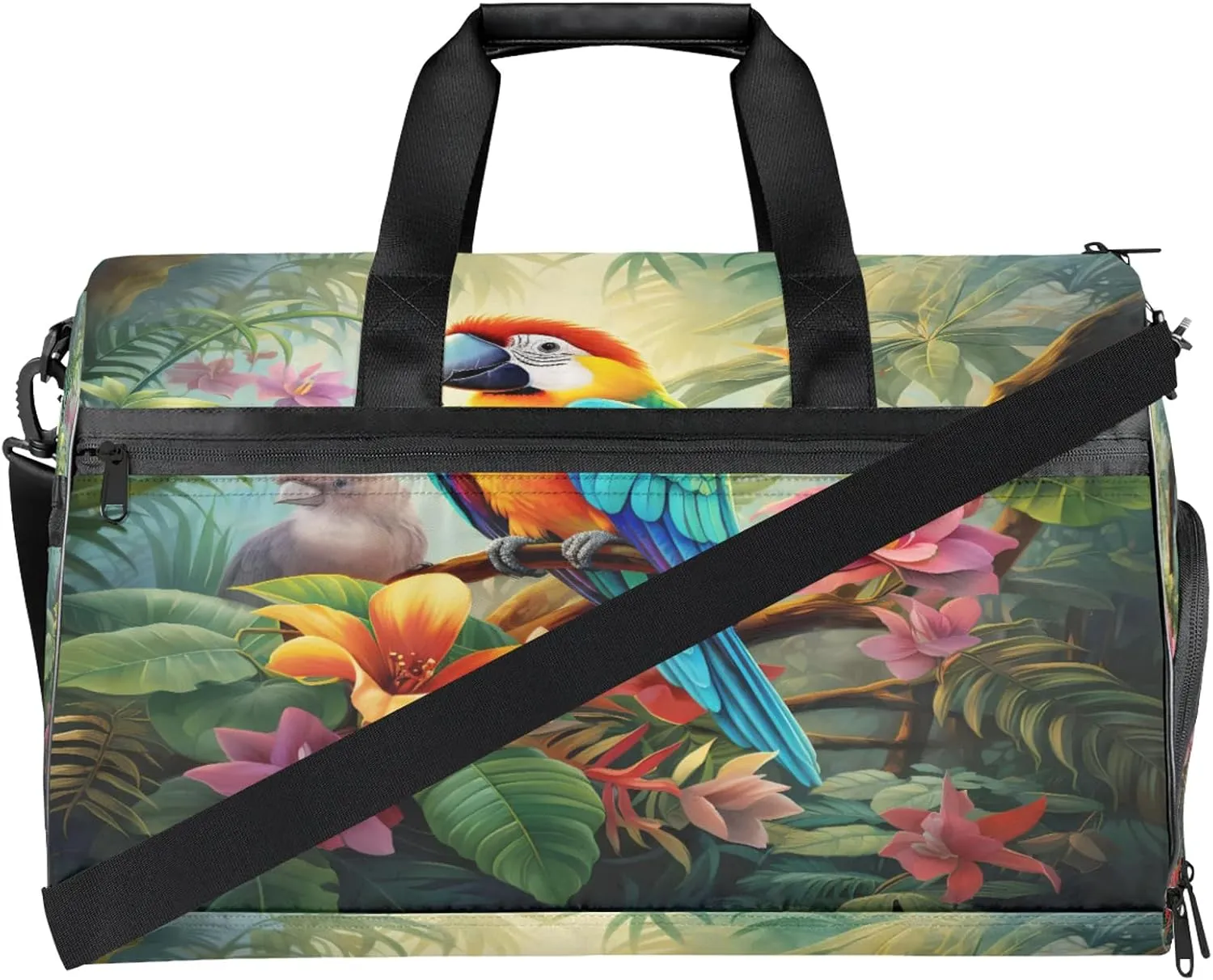 Gym Bag for Women Men Colorful Flower Bird Abstract Travel Duffle Bag with Shoe Compartment Waterproof Sports Tote Bags Large Overnight Weekender Bags for Travel Swimming Gym Yoga Dance