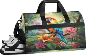 Gym Bag for Women Men Colorful Flower Bird Abstract Travel Duffle Bag with Shoe Compartment Waterproof Sports Tote Bags Large Overnight Weekender Bags for Travel Swimming Gym Yoga Dance