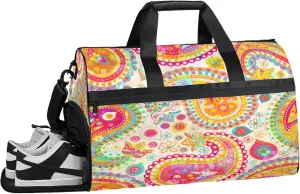 Gym Bag for Women Men Ethnic Colorful Peris Travel Duffle Bag with Shoe Compartment Waterproof Sports Tote Bags Large Overnight Weekender Bags for Travel Swimming Gym Yoga Dance