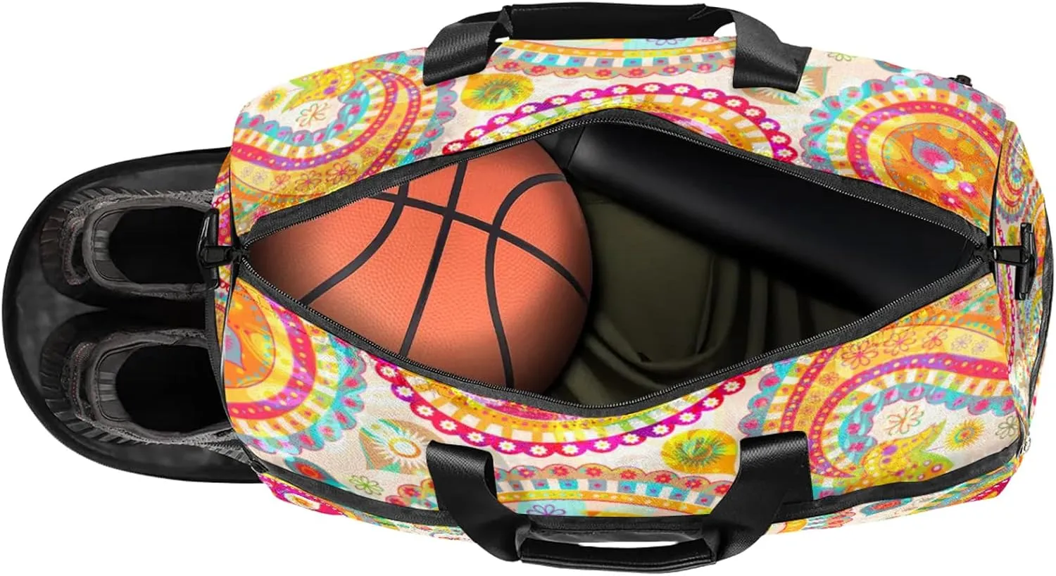Gym Bag for Women Men Ethnic Colorful Peris Travel Duffle Bag with Shoe Compartment Waterproof Sports Tote Bags Large Overnight Weekender Bags for Travel Swimming Gym Yoga Dance