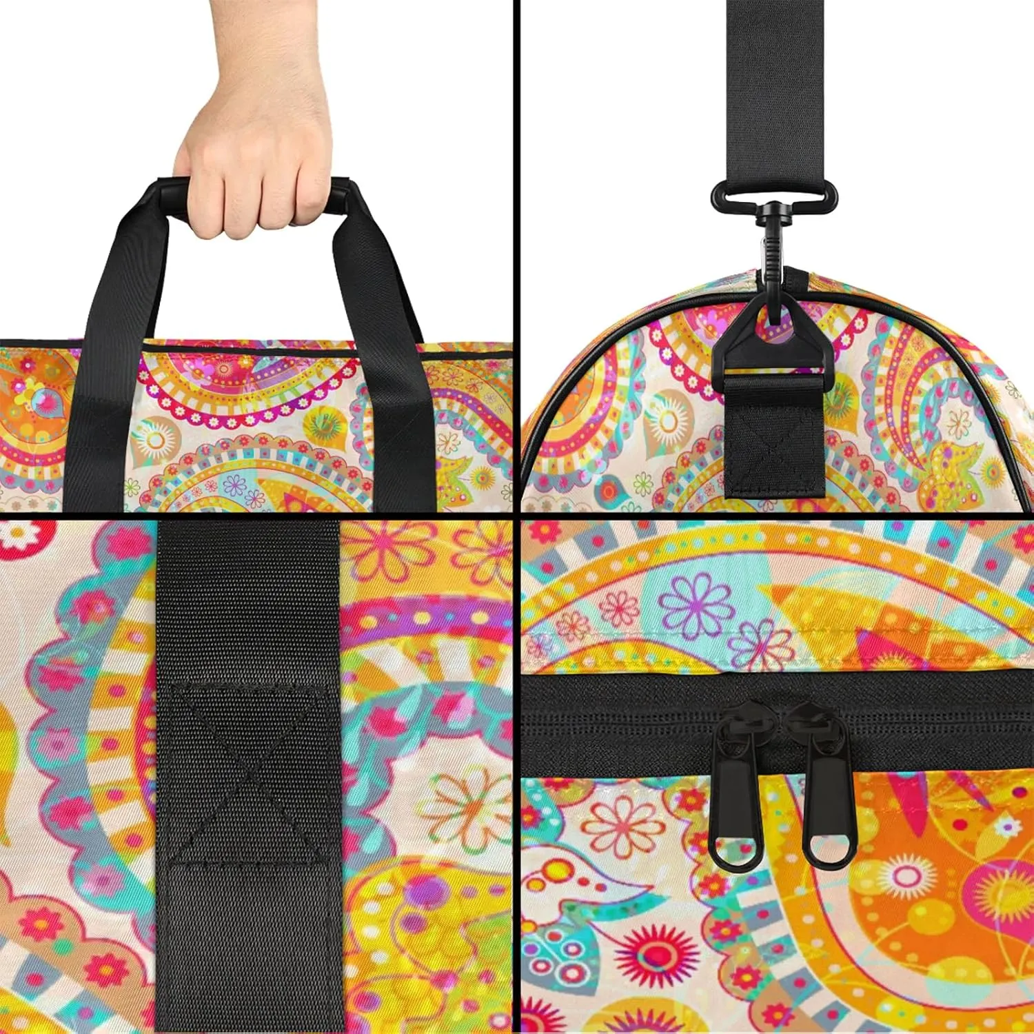 Gym Bag for Women Men Ethnic Colorful Peris Travel Duffle Bag with Shoe Compartment Waterproof Sports Tote Bags Large Overnight Weekender Bags for Travel Swimming Gym Yoga Dance