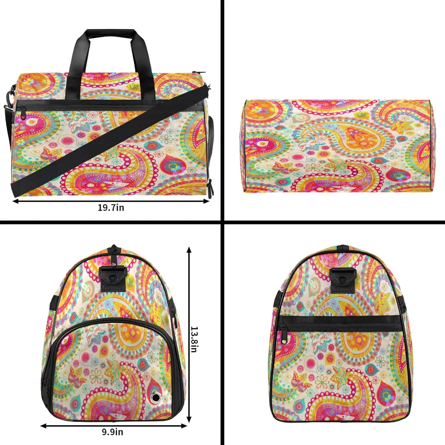 Gym Bag for Women Men Ethnic Colorful Peris Travel Duffle Bag with Shoe Compartment Waterproof Sports Tote Bags Large Overnight Weekender Bags for Travel Swimming Gym Yoga Dance