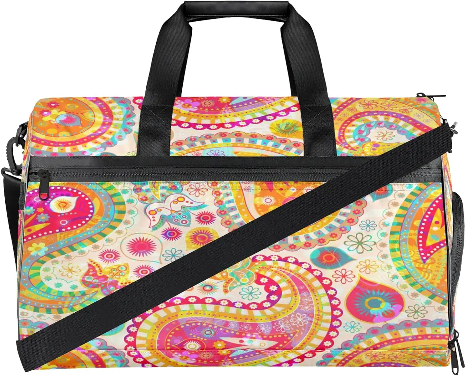 Gym Bag for Women Men Ethnic Colorful Peris Travel Duffle Bag with Shoe Compartment Waterproof Sports Tote Bags Large Overnight Weekender Bags for Travel Swimming Gym Yoga Dance