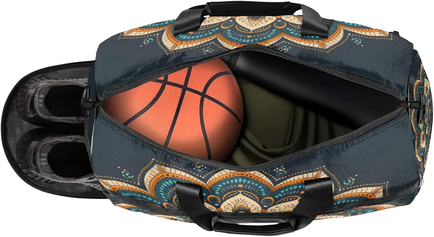 Gym Bag for Women Men Ethnic Mandala Colorful Flower Travel Duffle Bag with Shoe Compartment Waterproof Sports Tote Bags Large Overnight Weekender Bags for Travel Swimming Gym Yoga Dance