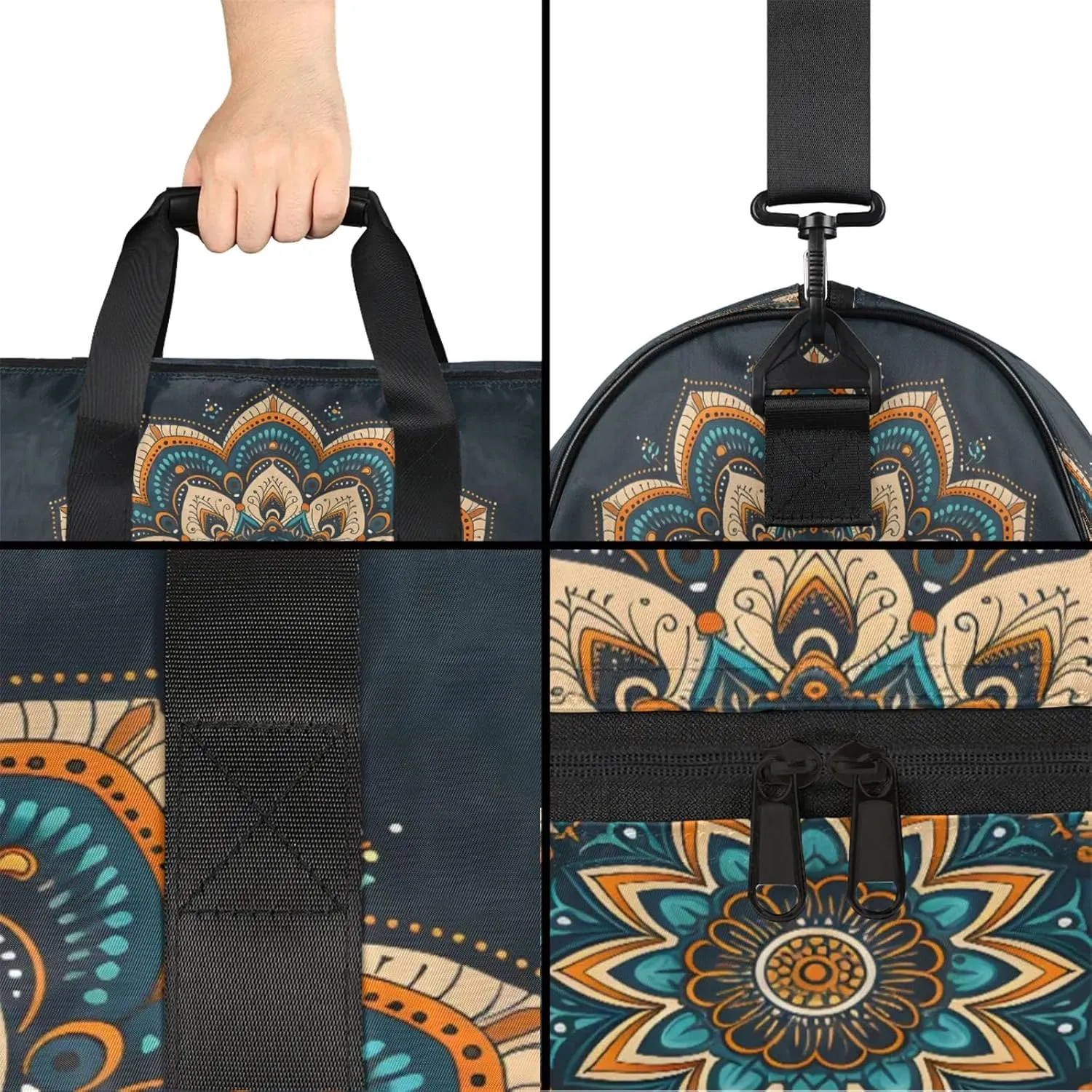 Gym Bag for Women Men Ethnic Mandala Colorful Flower Travel Duffle Bag with Shoe Compartment Waterproof Sports Tote Bags Large Overnight Weekender Bags for Travel Swimming Gym Yoga Dance