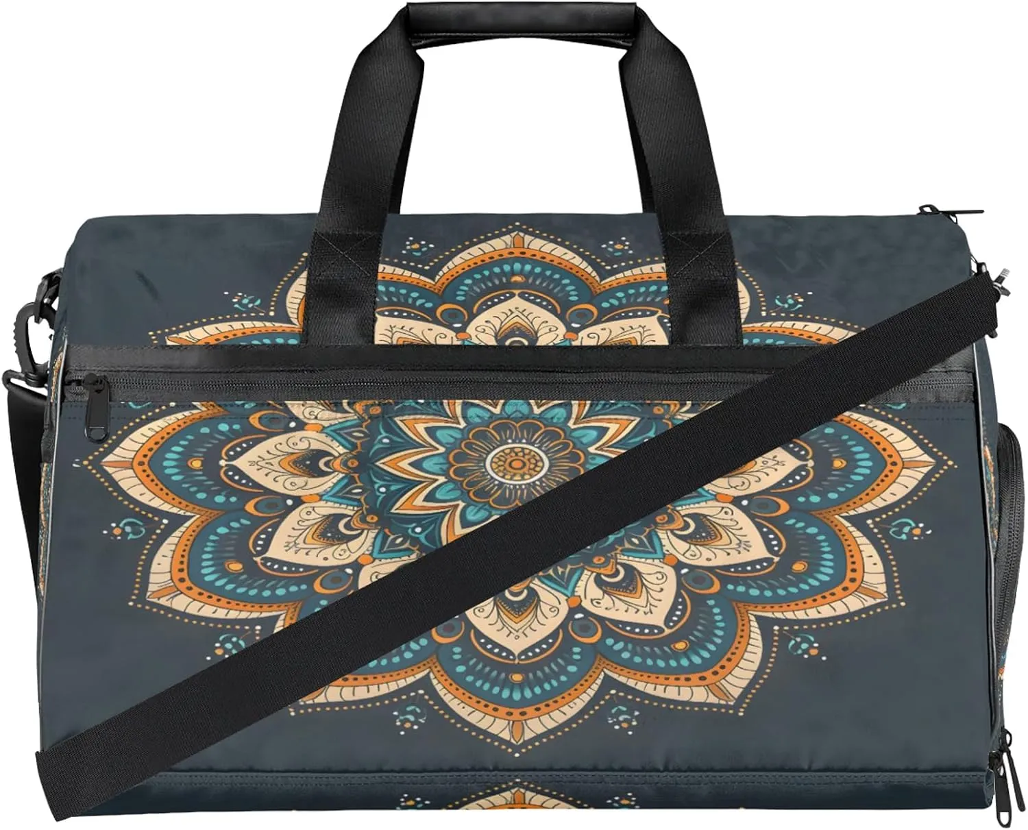 Gym Bag for Women Men Ethnic Mandala Colorful Flower Travel Duffle Bag with Shoe Compartment Waterproof Sports Tote Bags Large Overnight Weekender Bags for Travel Swimming Gym Yoga Dance