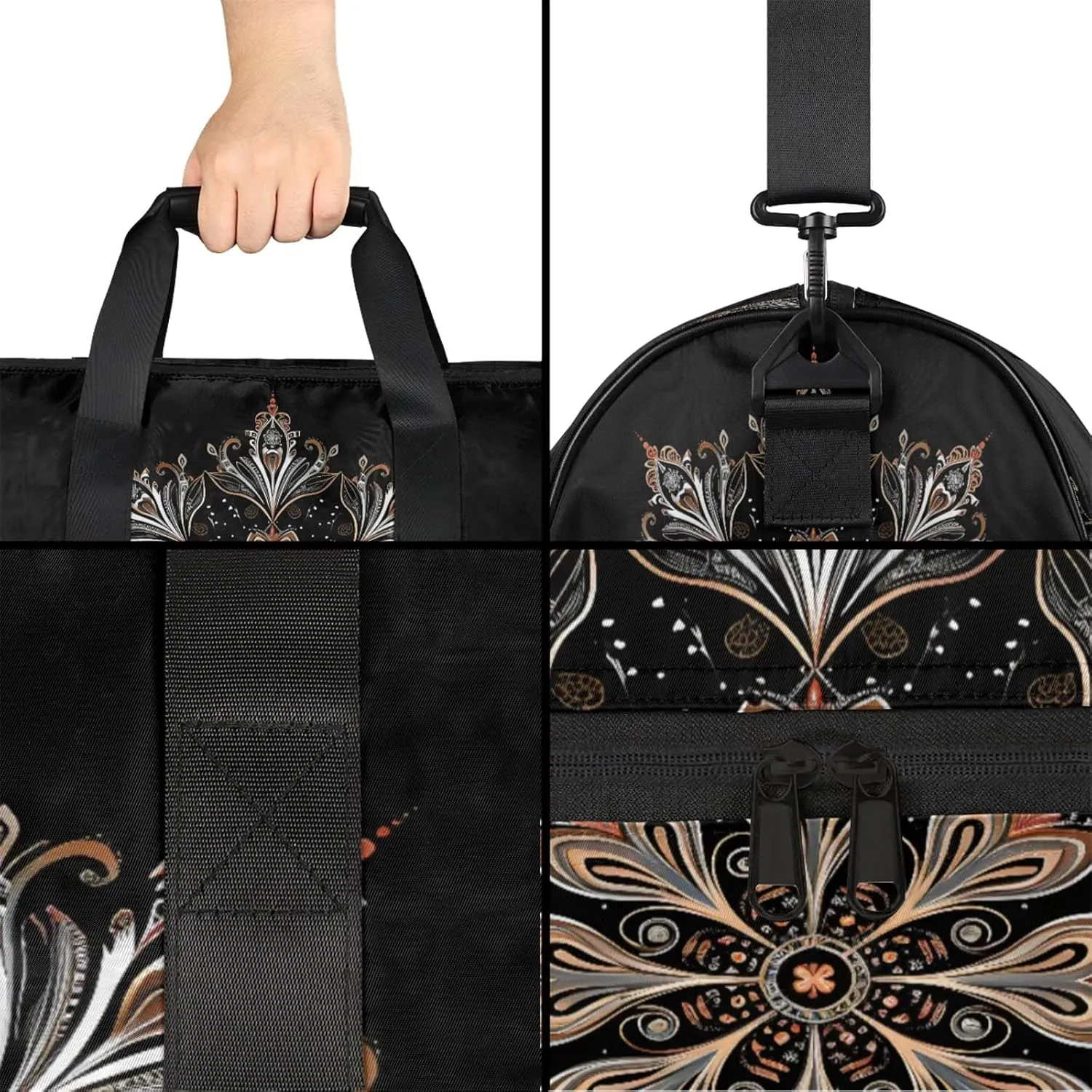 Gym Bag for Women Men Ethnic Mandala Flower Travel Duffle Bag with Shoe Compartment Waterproof Sports Tote Bags Large Overnight Weekender Bags for Travel Swimming Gym Yoga Dance