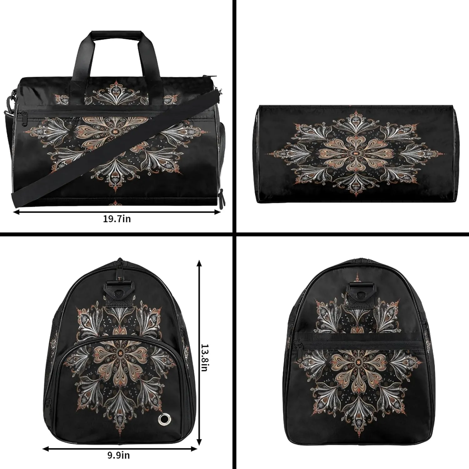 Gym Bag for Women Men Ethnic Mandala Flower Travel Duffle Bag with Shoe Compartment Waterproof Sports Tote Bags Large Overnight Weekender Bags for Travel Swimming Gym Yoga Dance