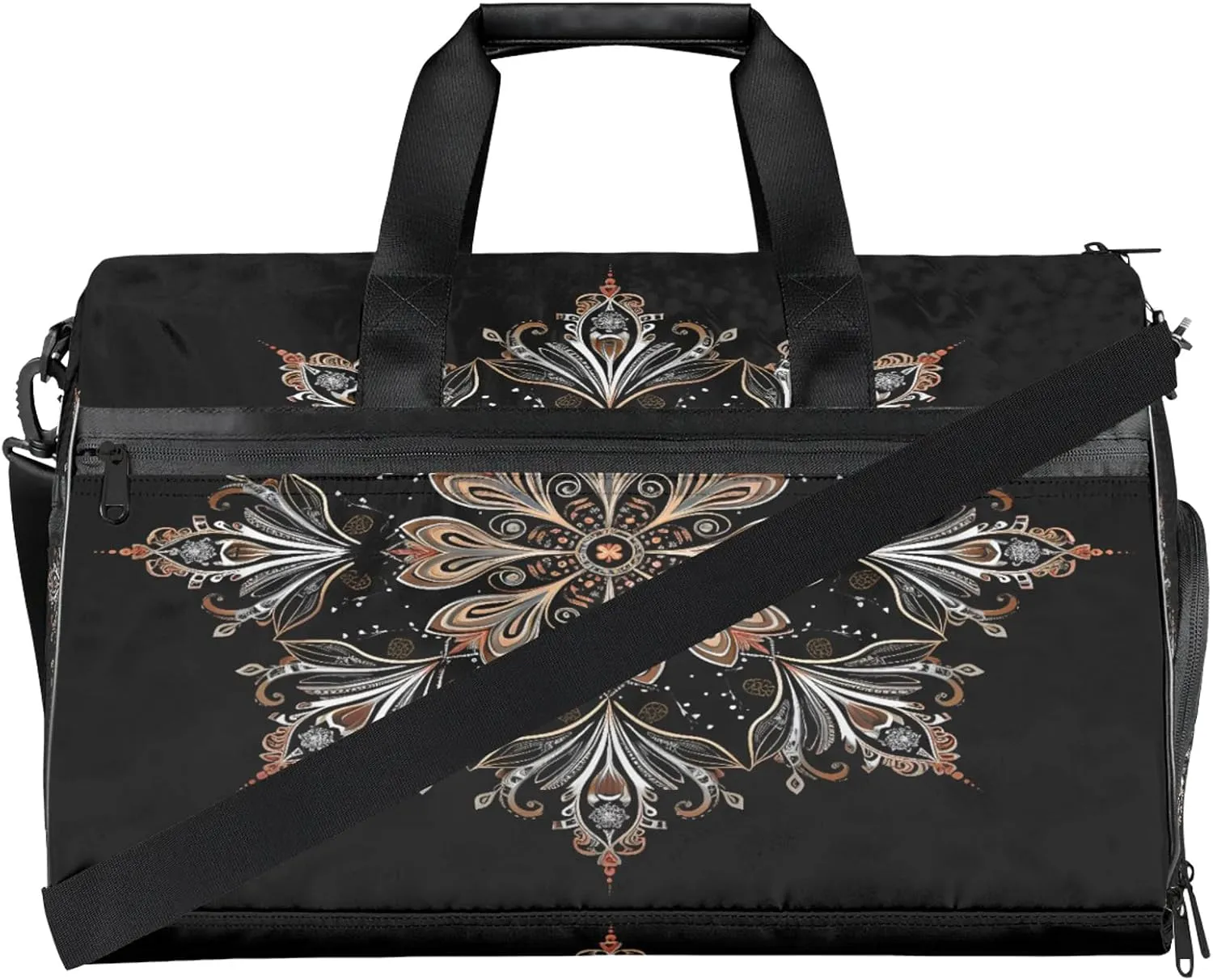 Gym Bag for Women Men Ethnic Mandala Flower Travel Duffle Bag with Shoe Compartment Waterproof Sports Tote Bags Large Overnight Weekender Bags for Travel Swimming Gym Yoga Dance