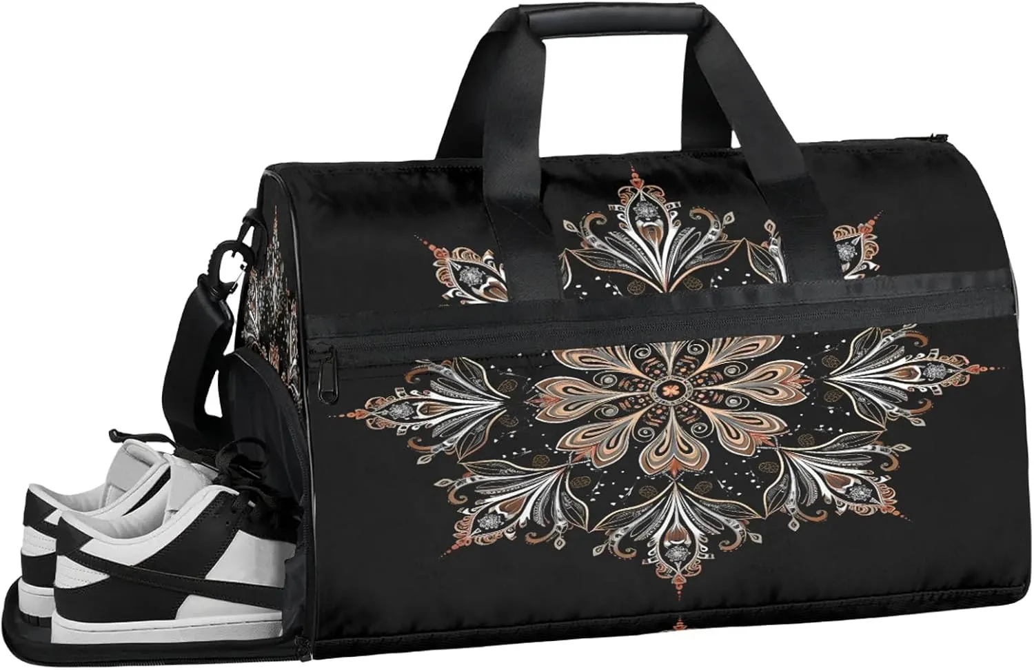 Gym Bag for Women Men Ethnic Mandala Flower Travel Duffle Bag with Shoe Compartment Waterproof Sports Tote Bags Large Overnight Weekender Bags for Travel Swimming Gym Yoga Dance