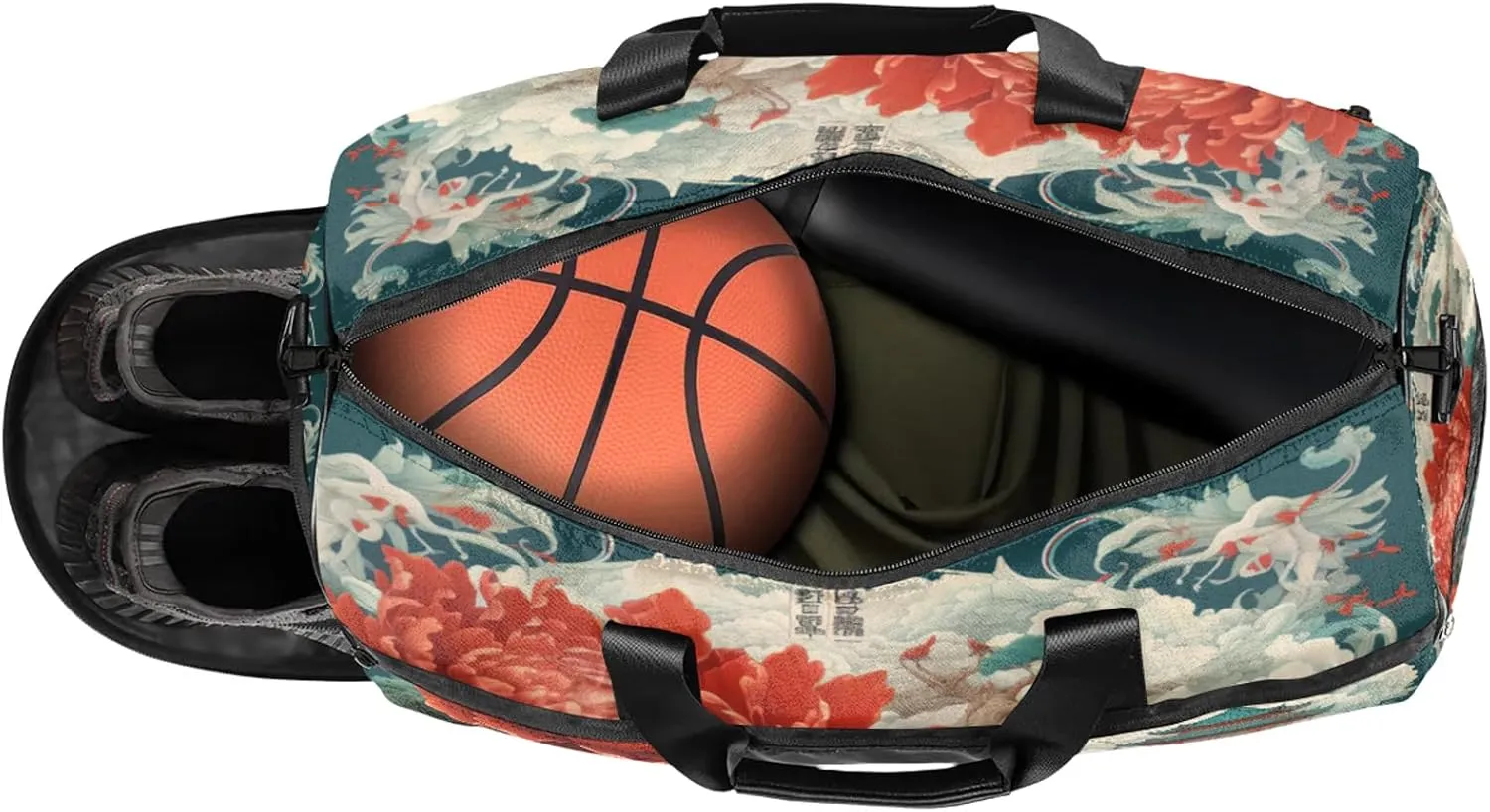 Gym Bag for Women Men Flowers Red Peony Travel Duffle Bag with Shoe Compartment Waterproof Sports Tote Bags Large Overnight Weekender Bags for Travel Swimming Gym Yoga Dance