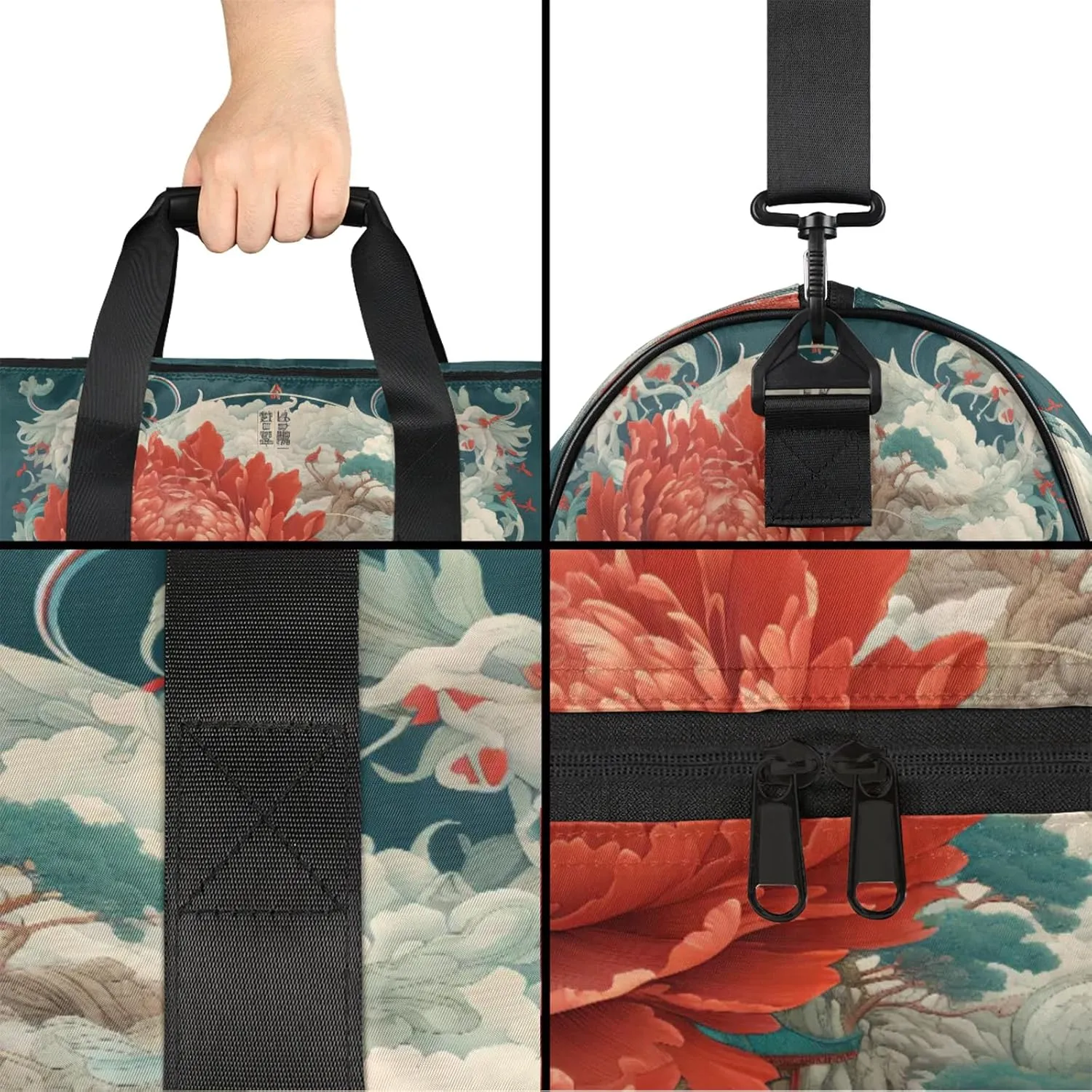 Gym Bag for Women Men Flowers Red Peony Travel Duffle Bag with Shoe Compartment Waterproof Sports Tote Bags Large Overnight Weekender Bags for Travel Swimming Gym Yoga Dance