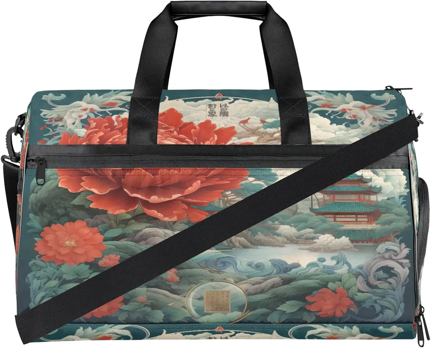 Gym Bag for Women Men Flowers Red Peony Travel Duffle Bag with Shoe Compartment Waterproof Sports Tote Bags Large Overnight Weekender Bags for Travel Swimming Gym Yoga Dance