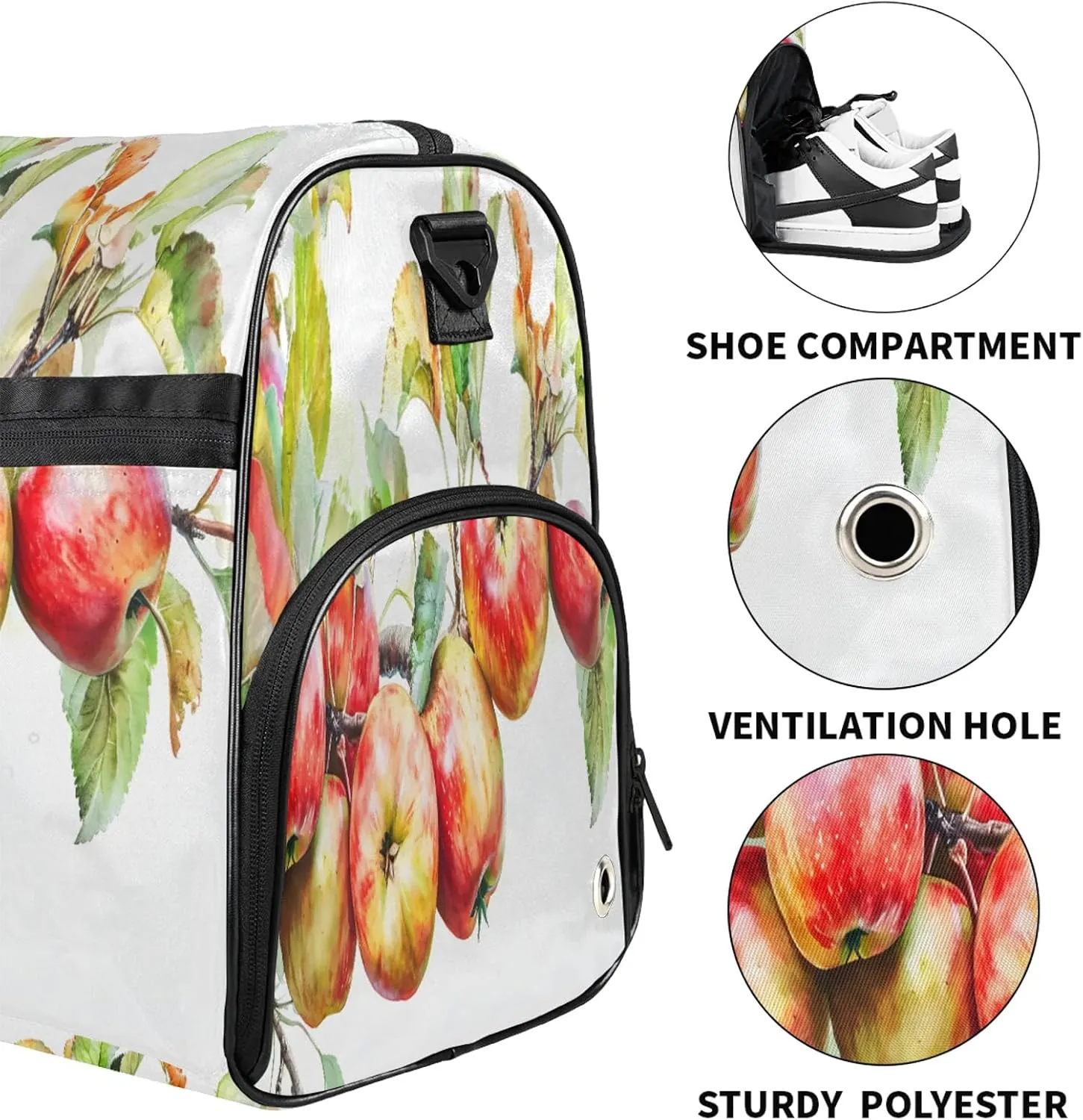 Gym Bag for Women Men Fruit Apple Tree Travel Duffle Bag with Shoe Compartment Waterproof Sports Tote Bags Large Overnight Weekender Bags for Travel Swimming Gym Yoga Dance