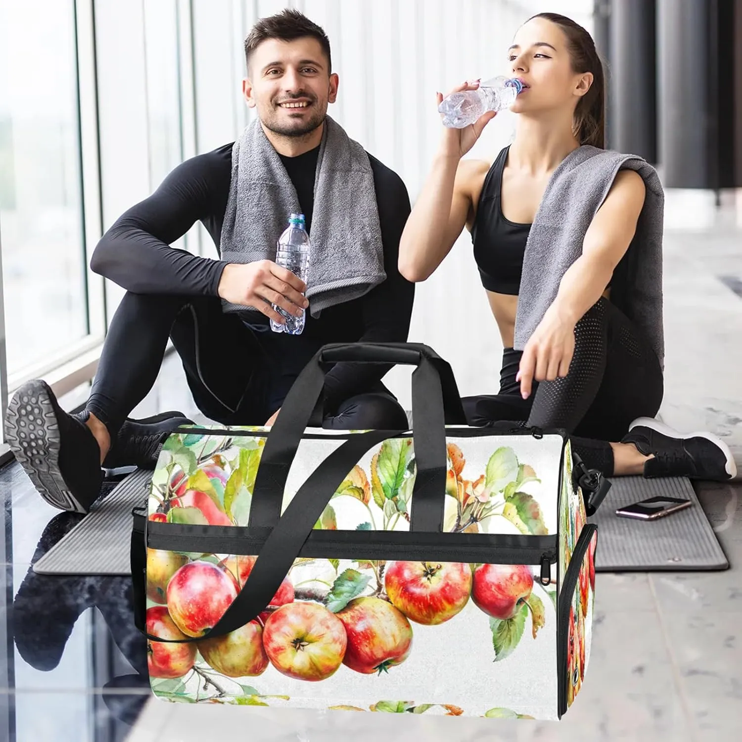 Gym Bag for Women Men Fruit Apple Tree Travel Duffle Bag with Shoe Compartment Waterproof Sports Tote Bags Large Overnight Weekender Bags for Travel Swimming Gym Yoga Dance