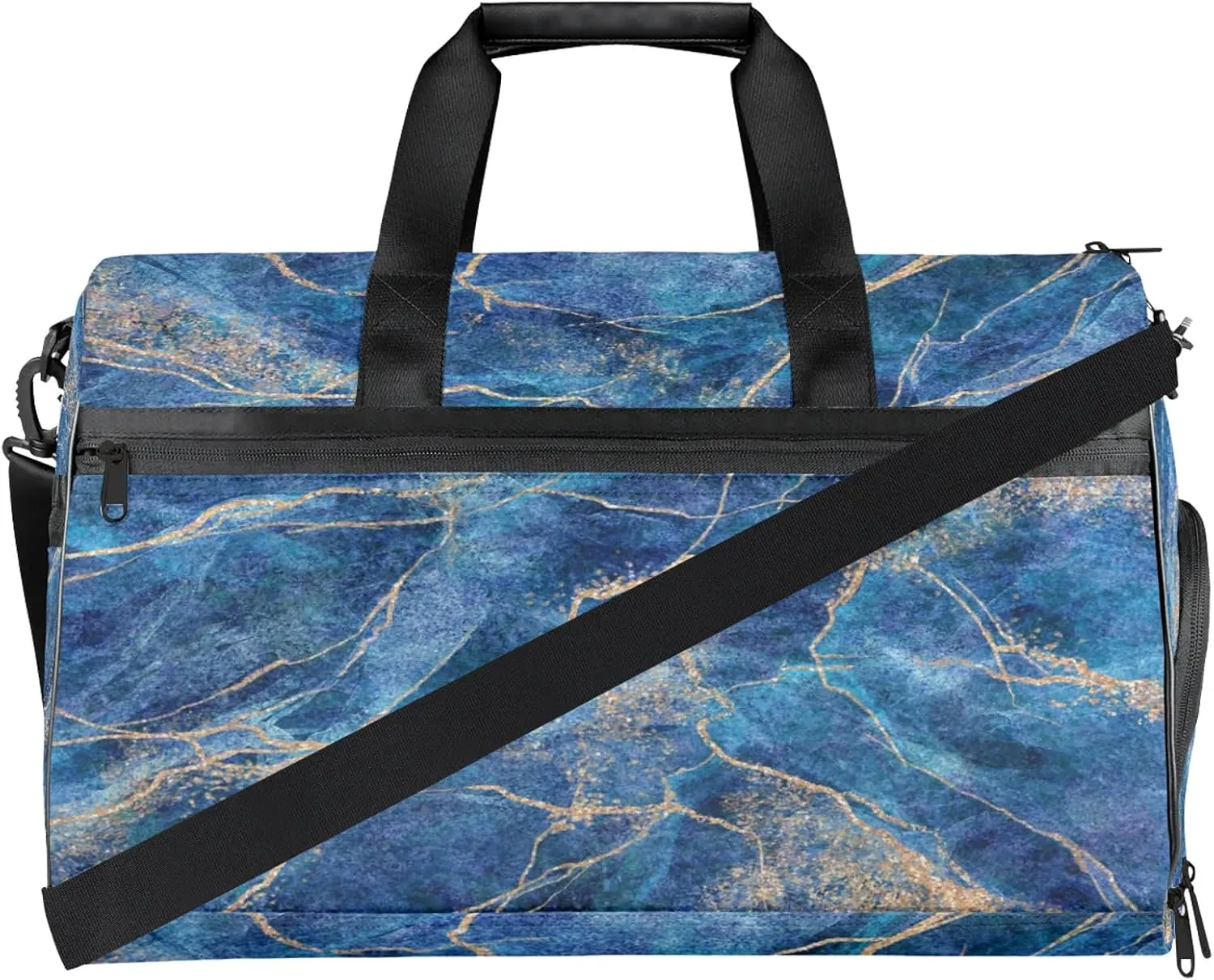 Gym Bag for Women Men Marble Abstract Blue Travel Duffle Bag with Shoe Compartment Waterproof Sports Tote Bags Large Overnight Weekender Bags for Travel Swimming Gym Yoga Dance
