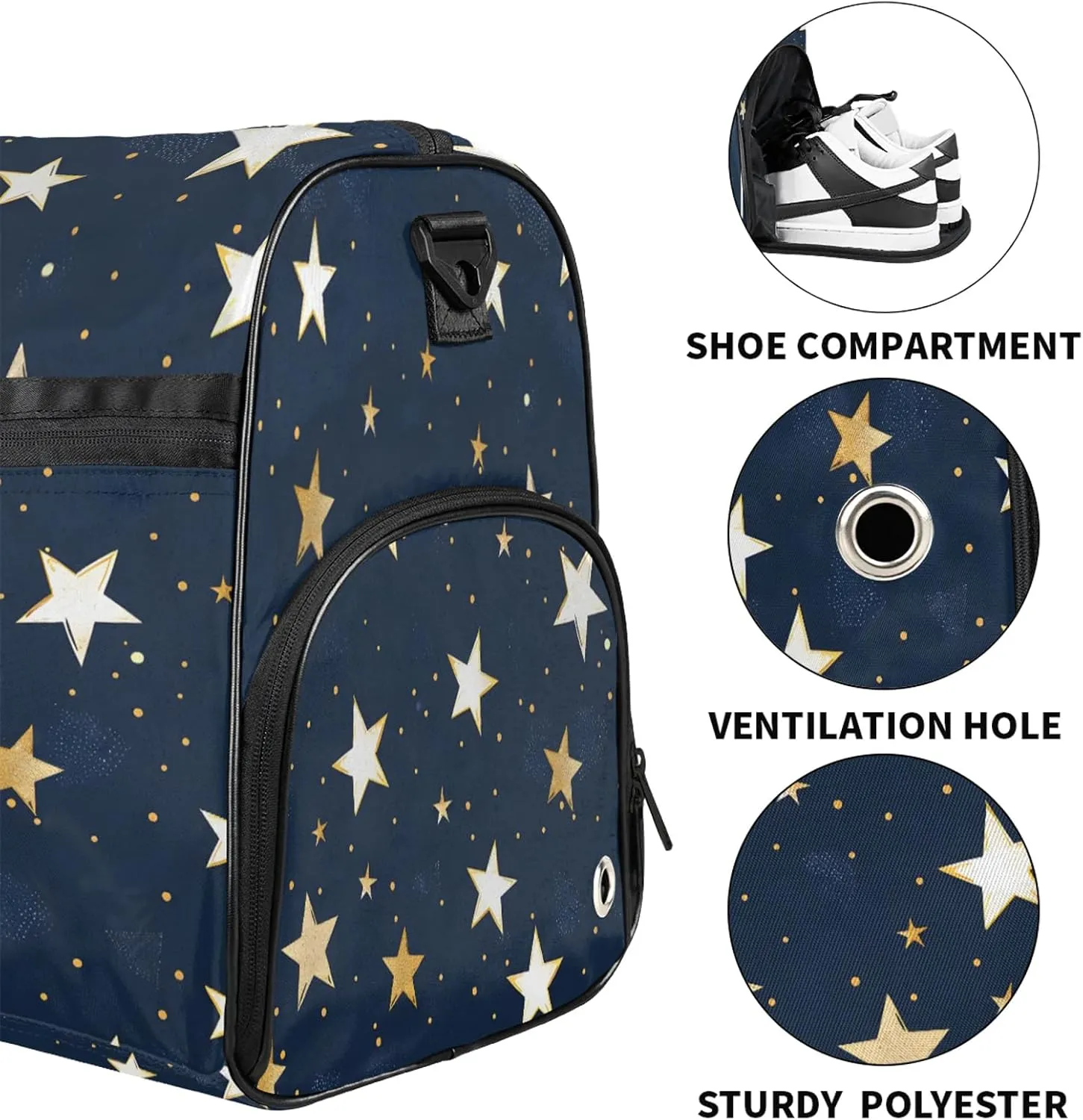 Gym Bag for Women Men Universe Stars Blue Travel Duffle Bag with Shoe Compartment Waterproof Sports Tote Bags Large Overnight Weekender Bags for Travel Swimming Gym Yoga Dance