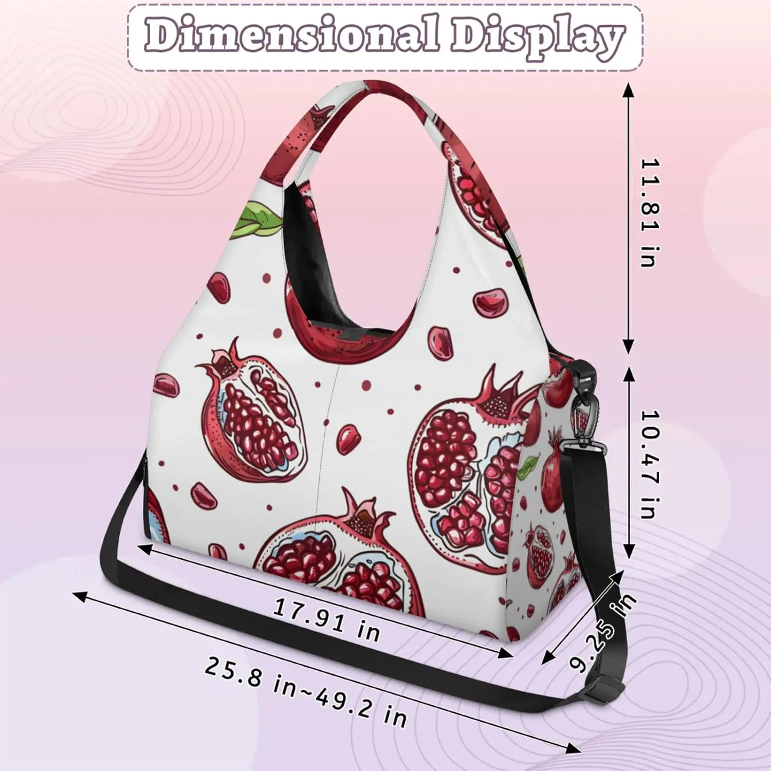 Gym Bag for Women Sweet Pomegranate Duffel Bag with Shoe Compartment and Yoga Mat Holder Portable Weekender Bags Travel Tote Bags