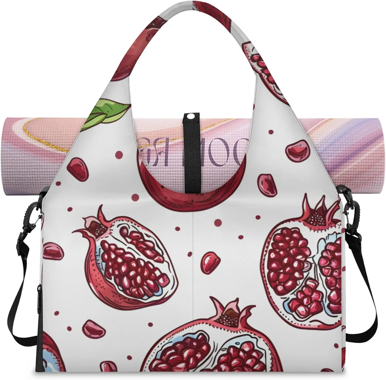 Gym Bag for Women Sweet Pomegranate Duffel Bag with Shoe Compartment and Yoga Mat Holder Portable Weekender Bags Travel Tote Bags